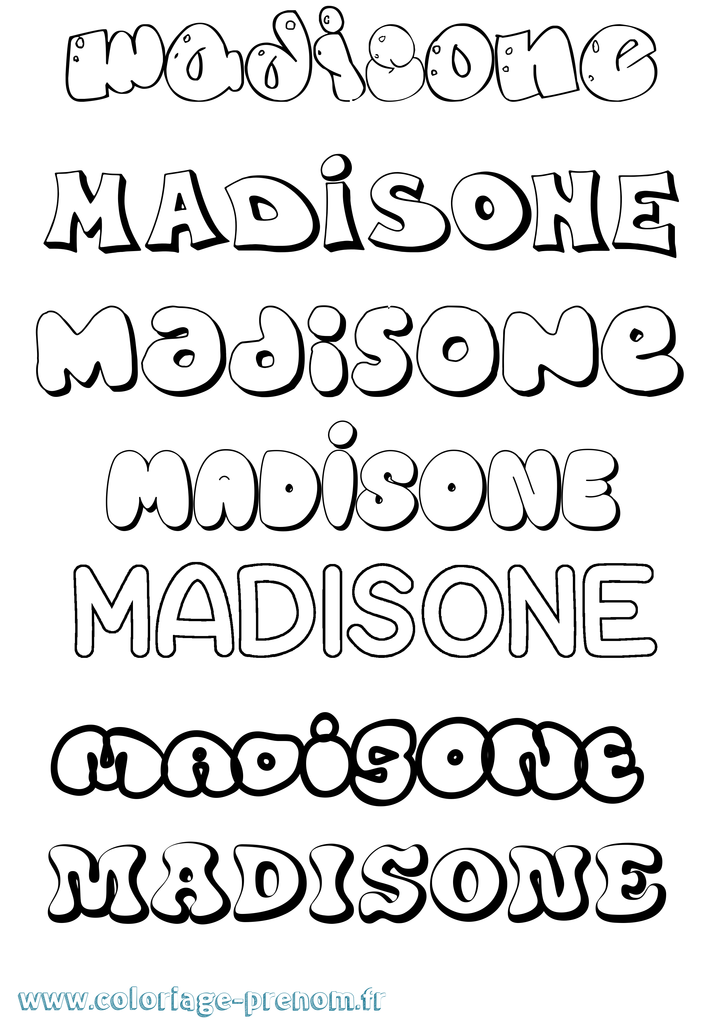 Coloriage prénom Madisone Bubble