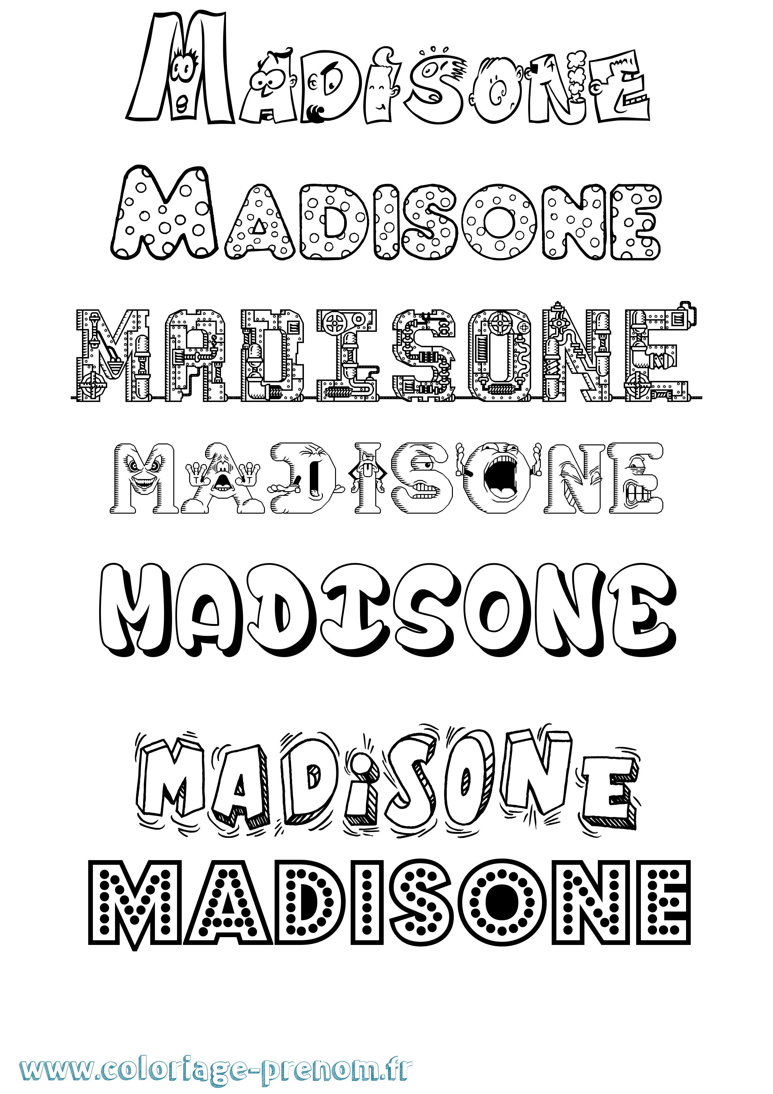 Coloriage prénom Madisone Fun