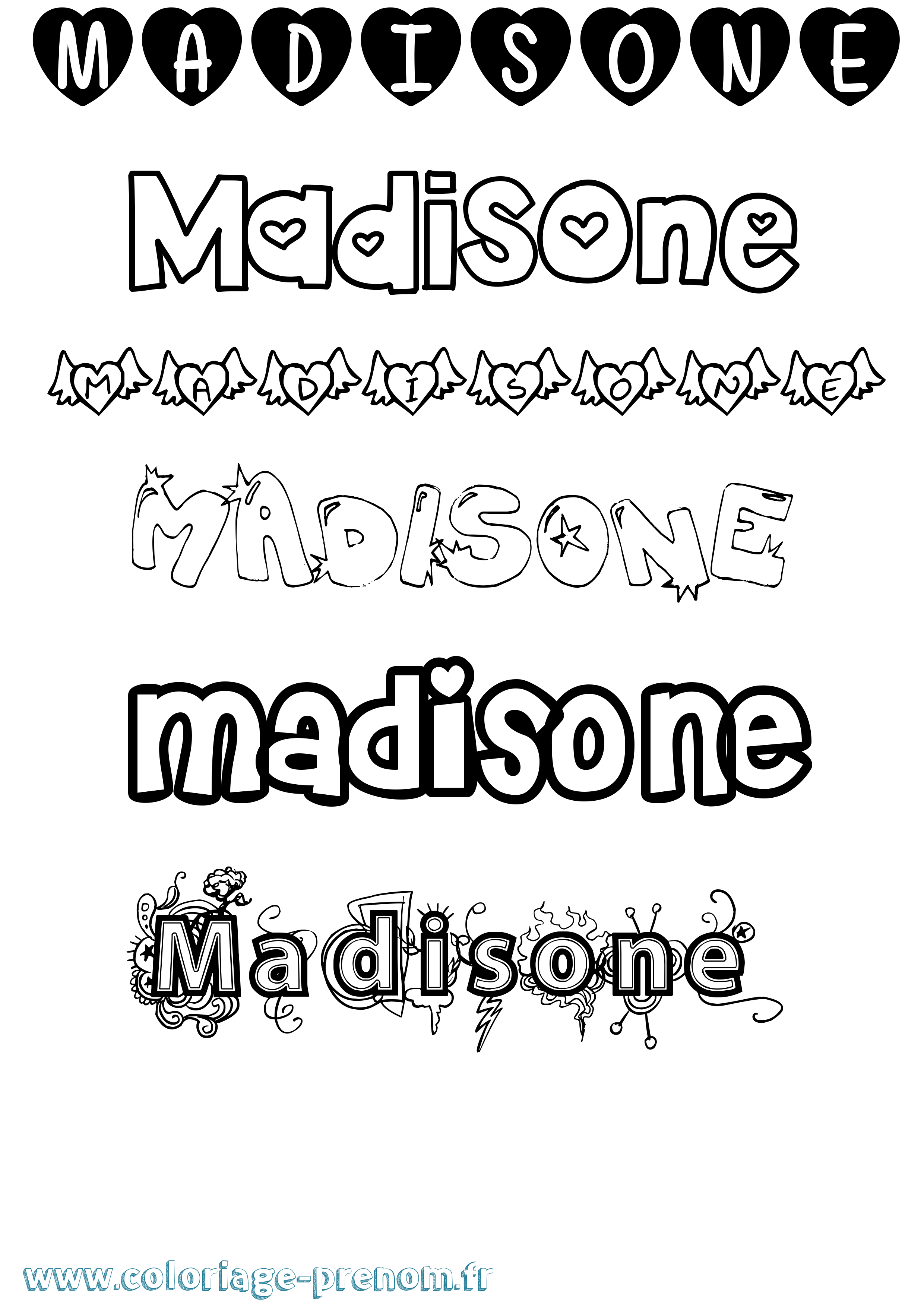 Coloriage prénom Madisone Girly
