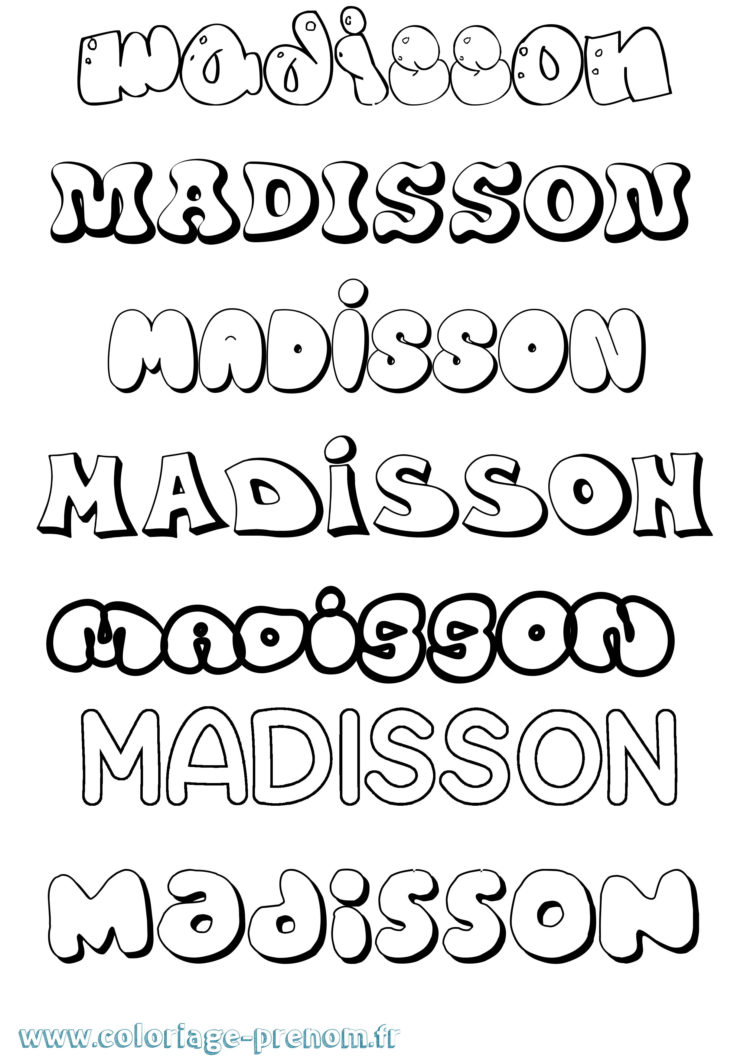 Coloriage prénom Madisson Bubble