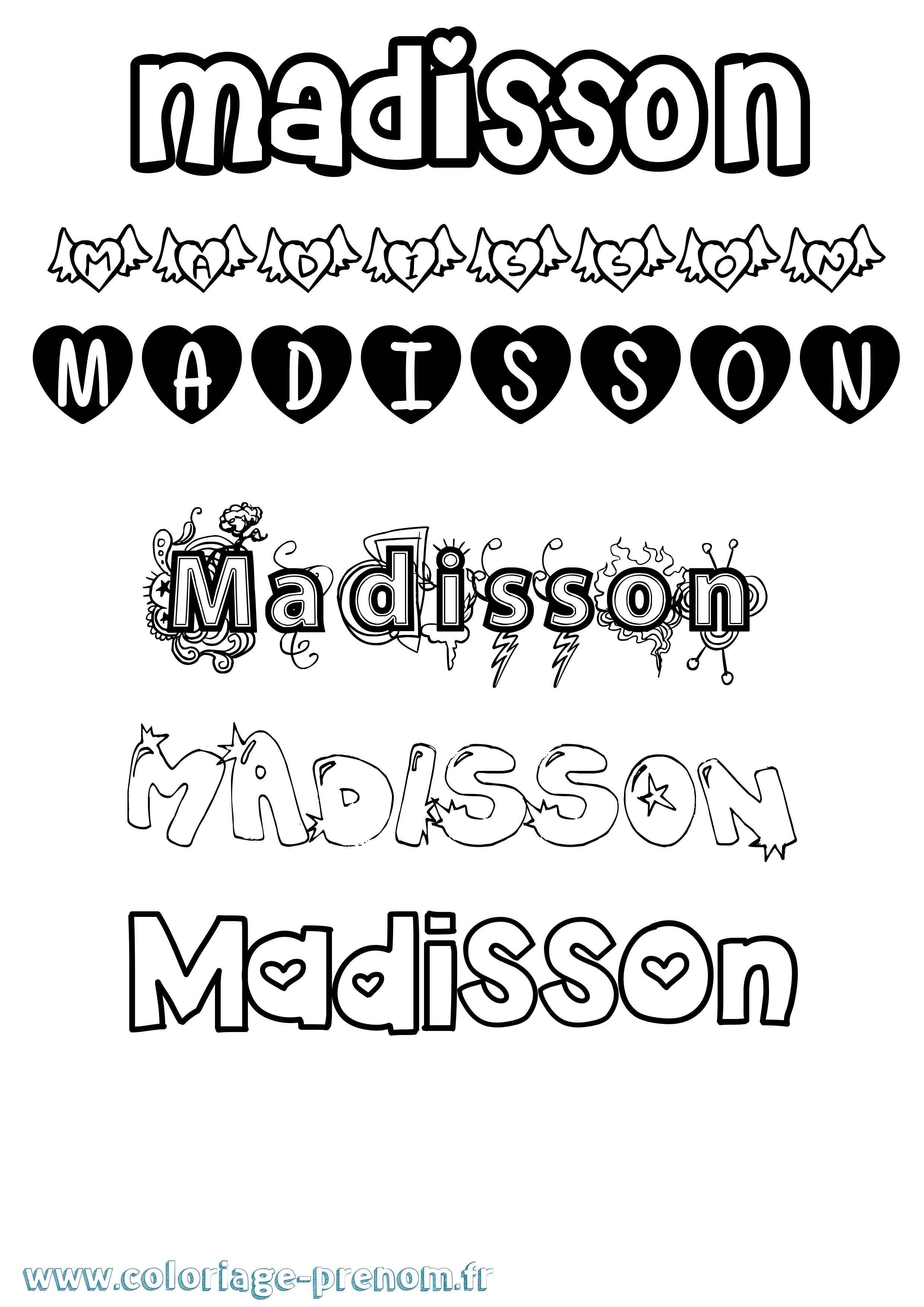 Coloriage prénom Madisson Girly