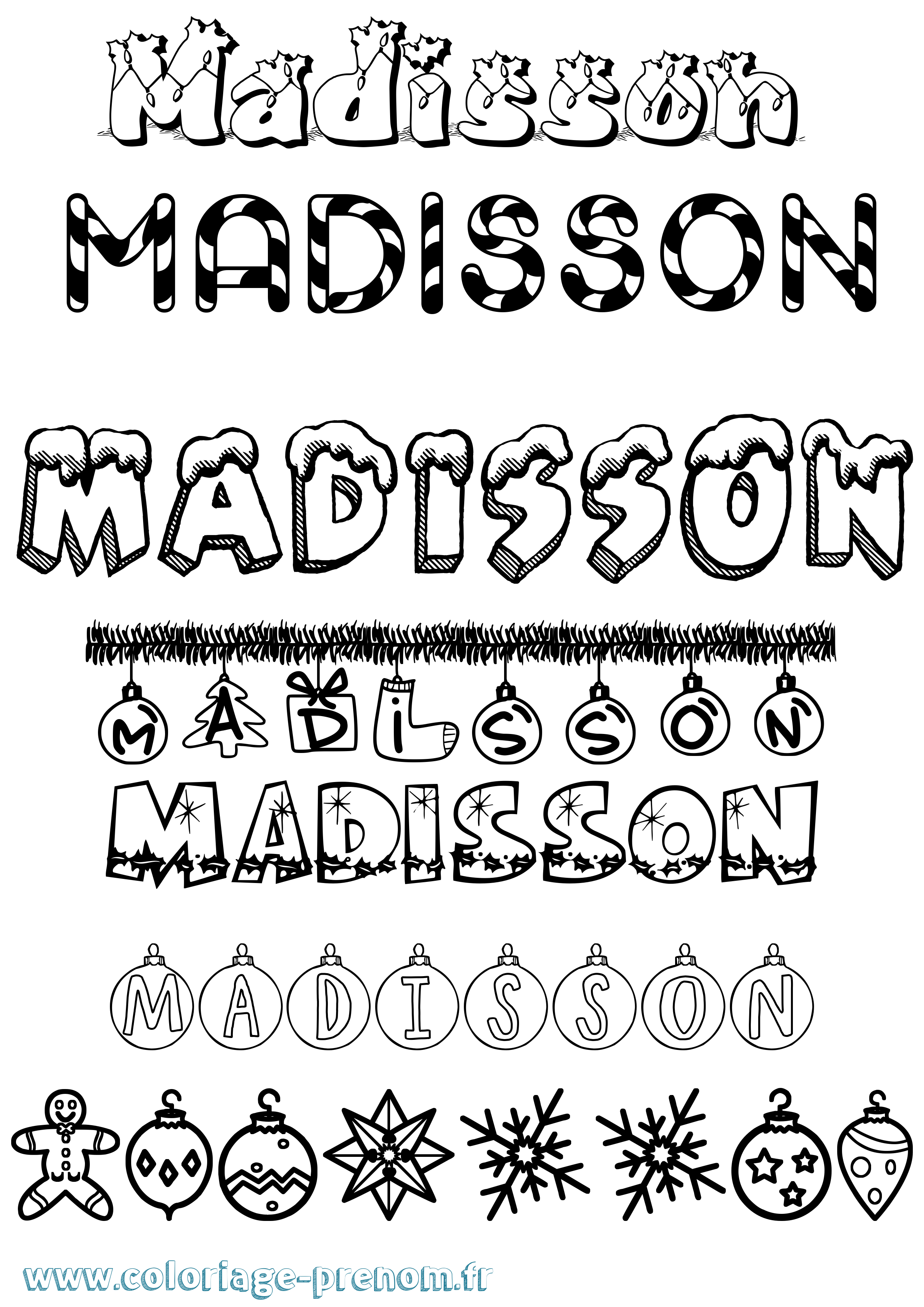 Coloriage prénom Madisson Noël