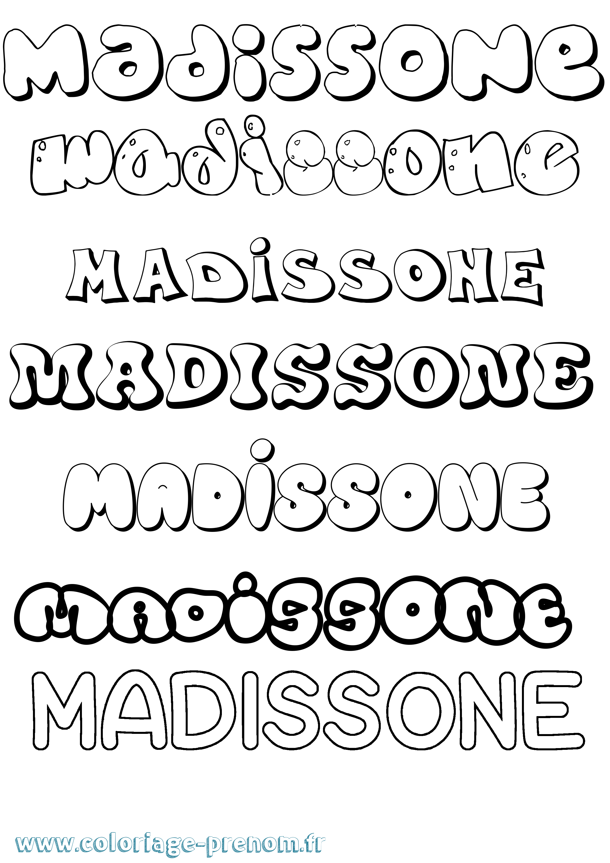 Coloriage prénom Madissone Bubble