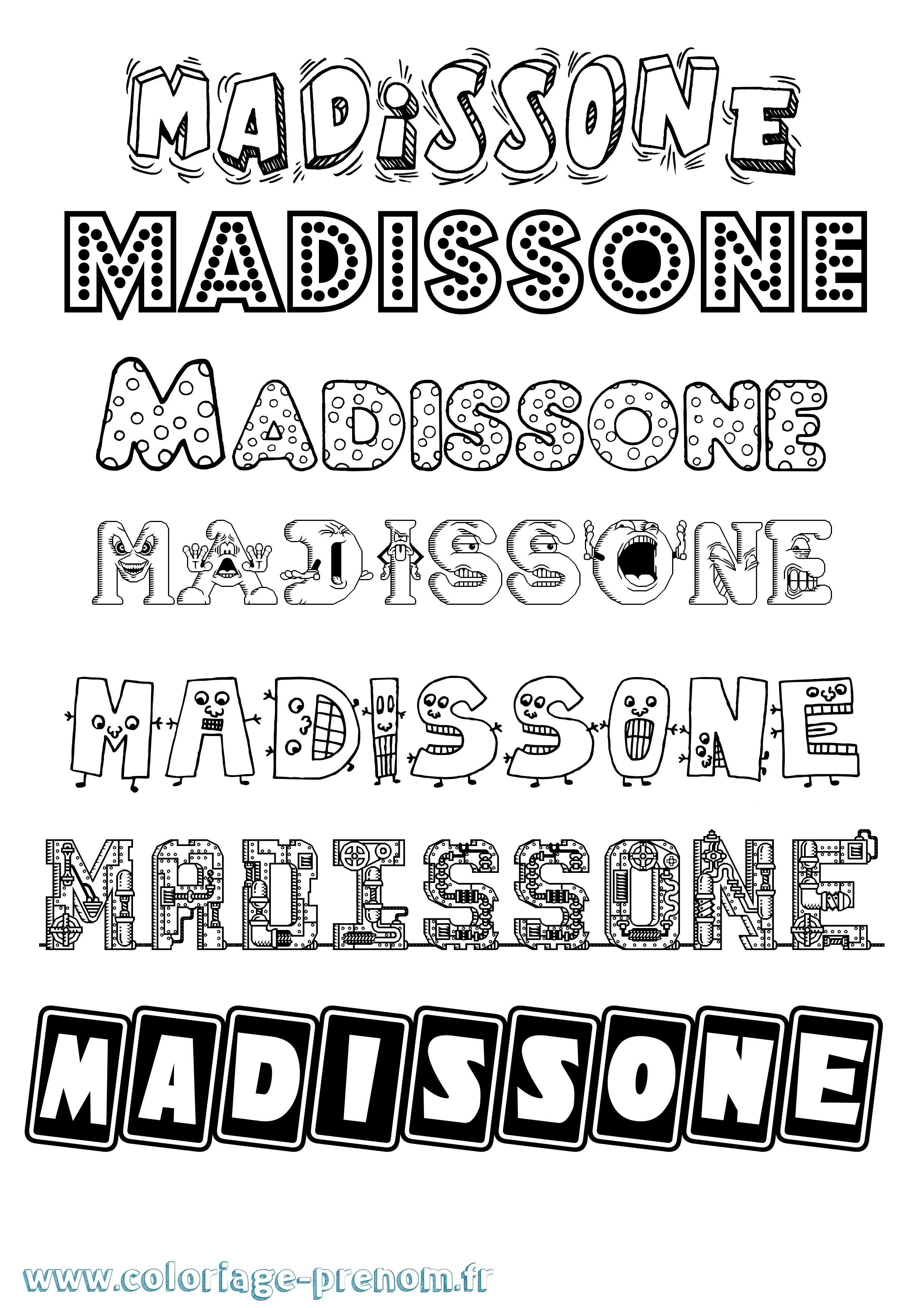 Coloriage prénom Madissone Fun