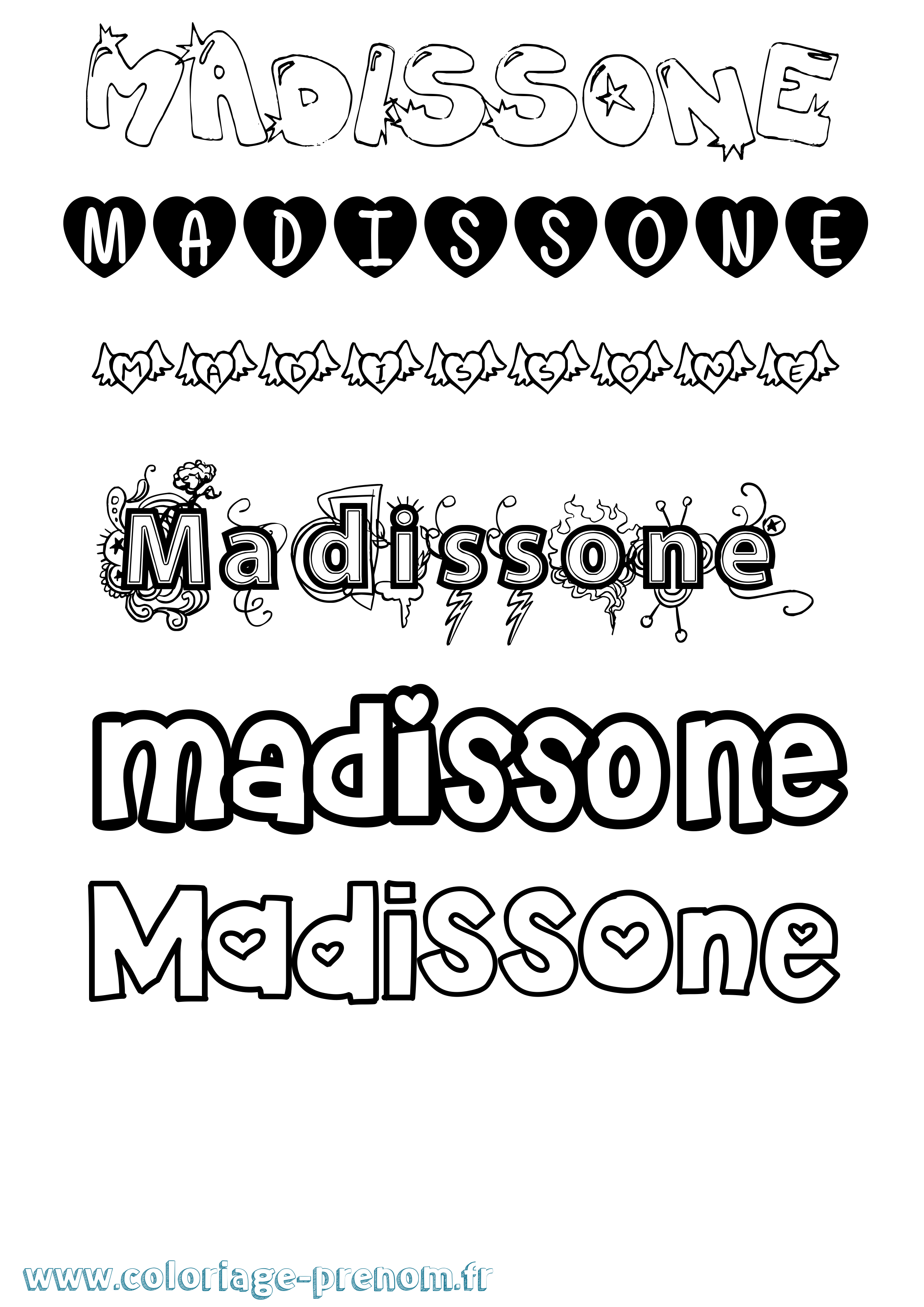 Coloriage prénom Madissone Girly