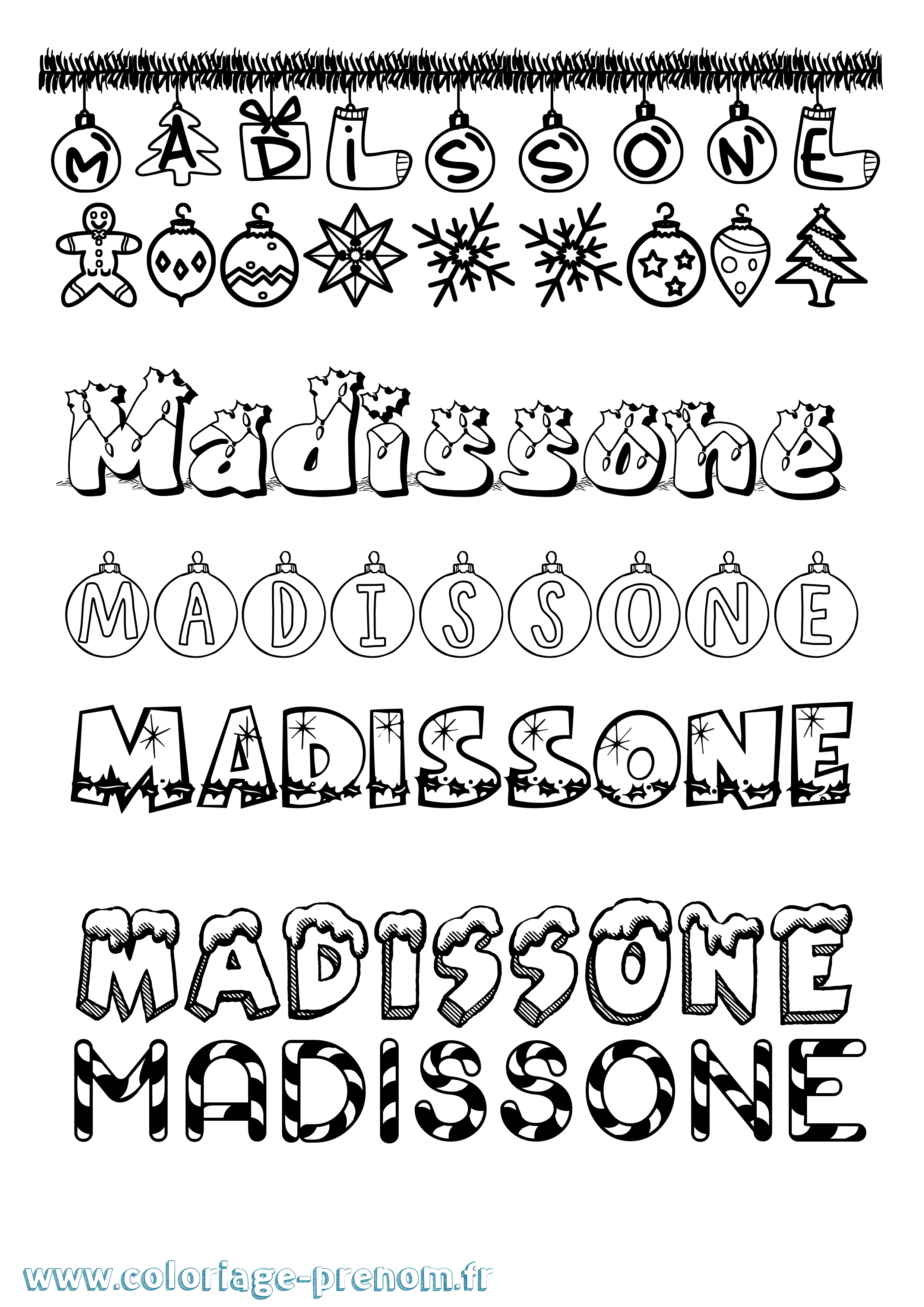 Coloriage Madissone Noël Coloriage prénom Madissone Noël