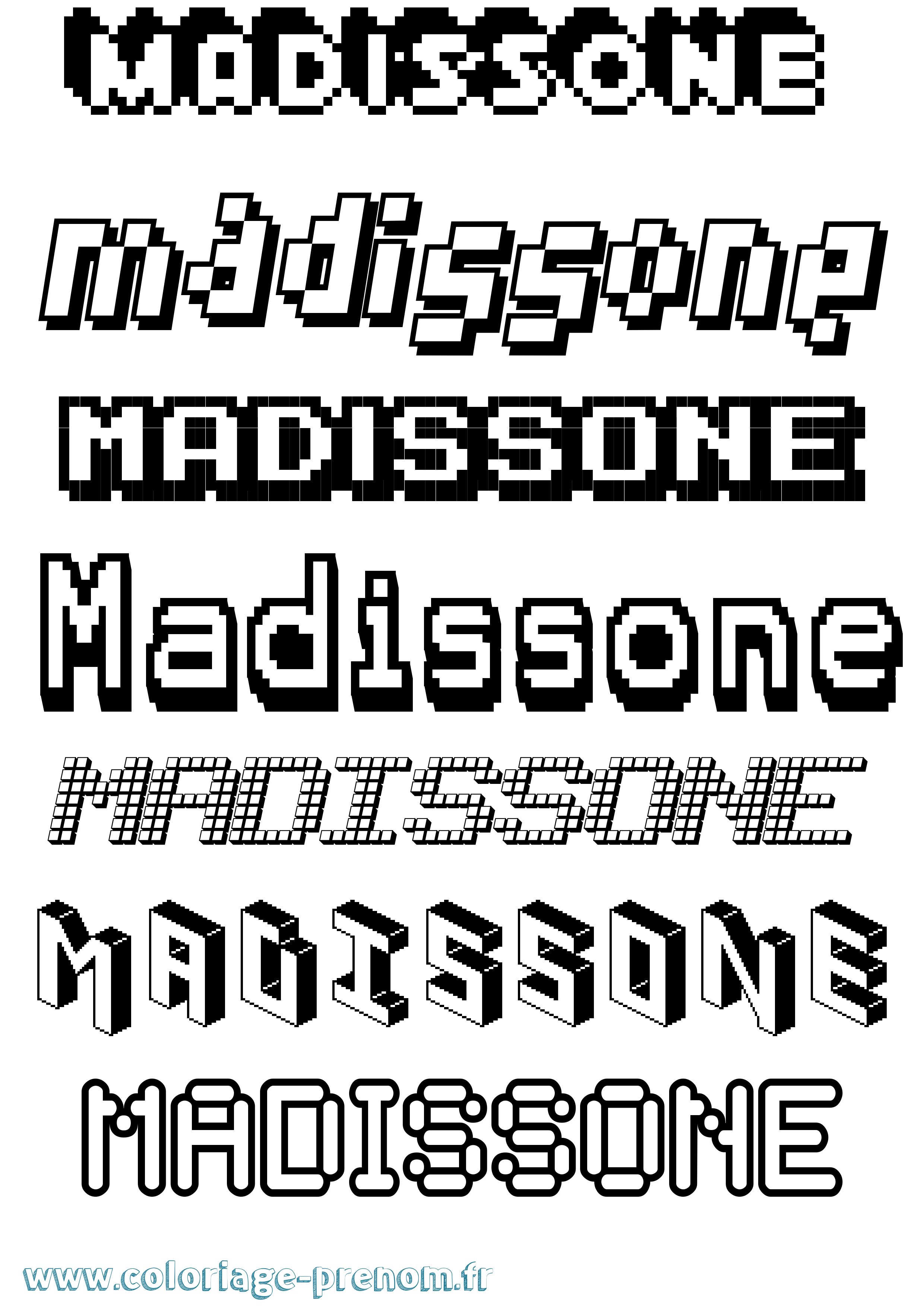 Coloriage prénom Madissone Pixel