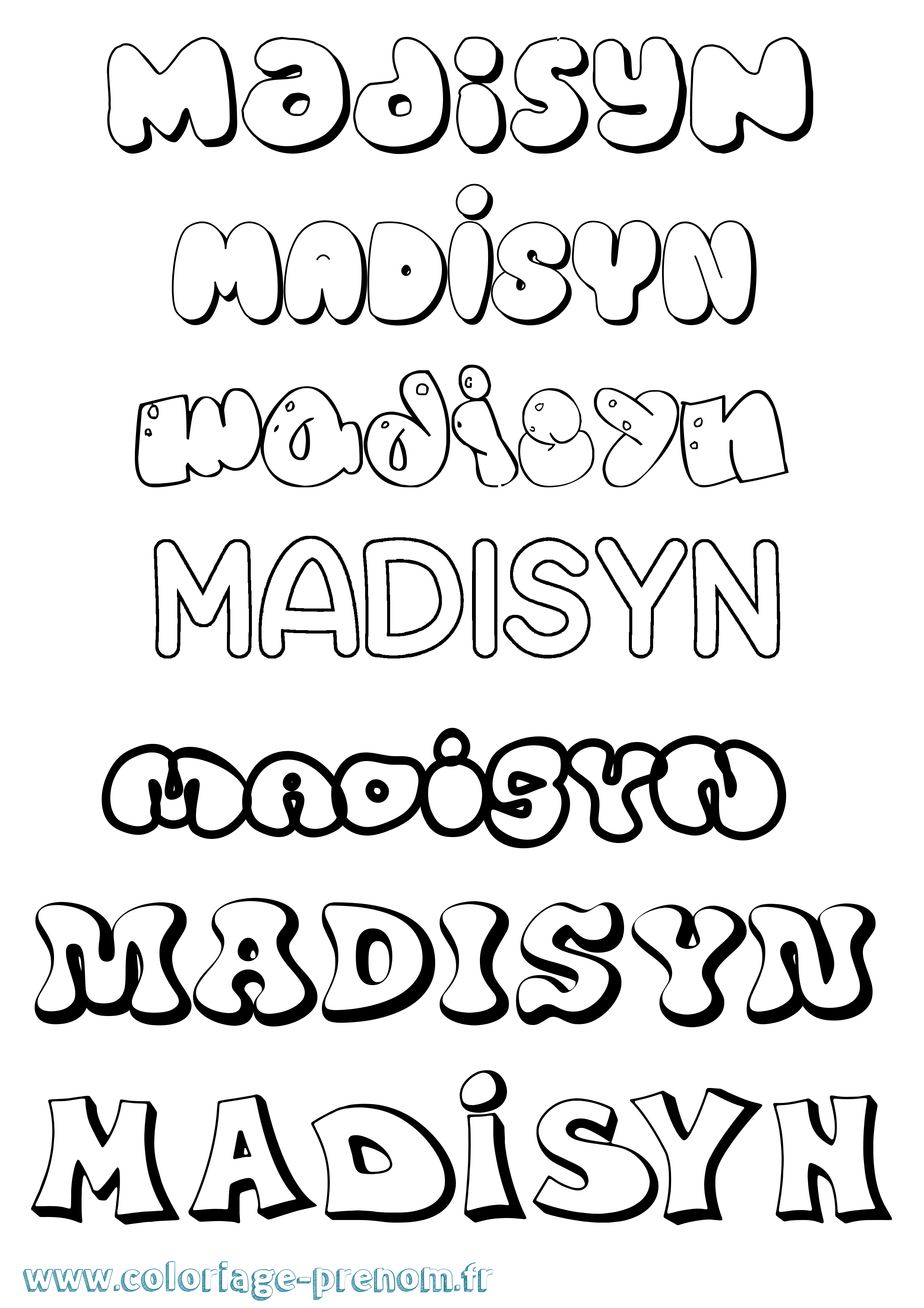 Coloriage prénom Madisyn Bubble