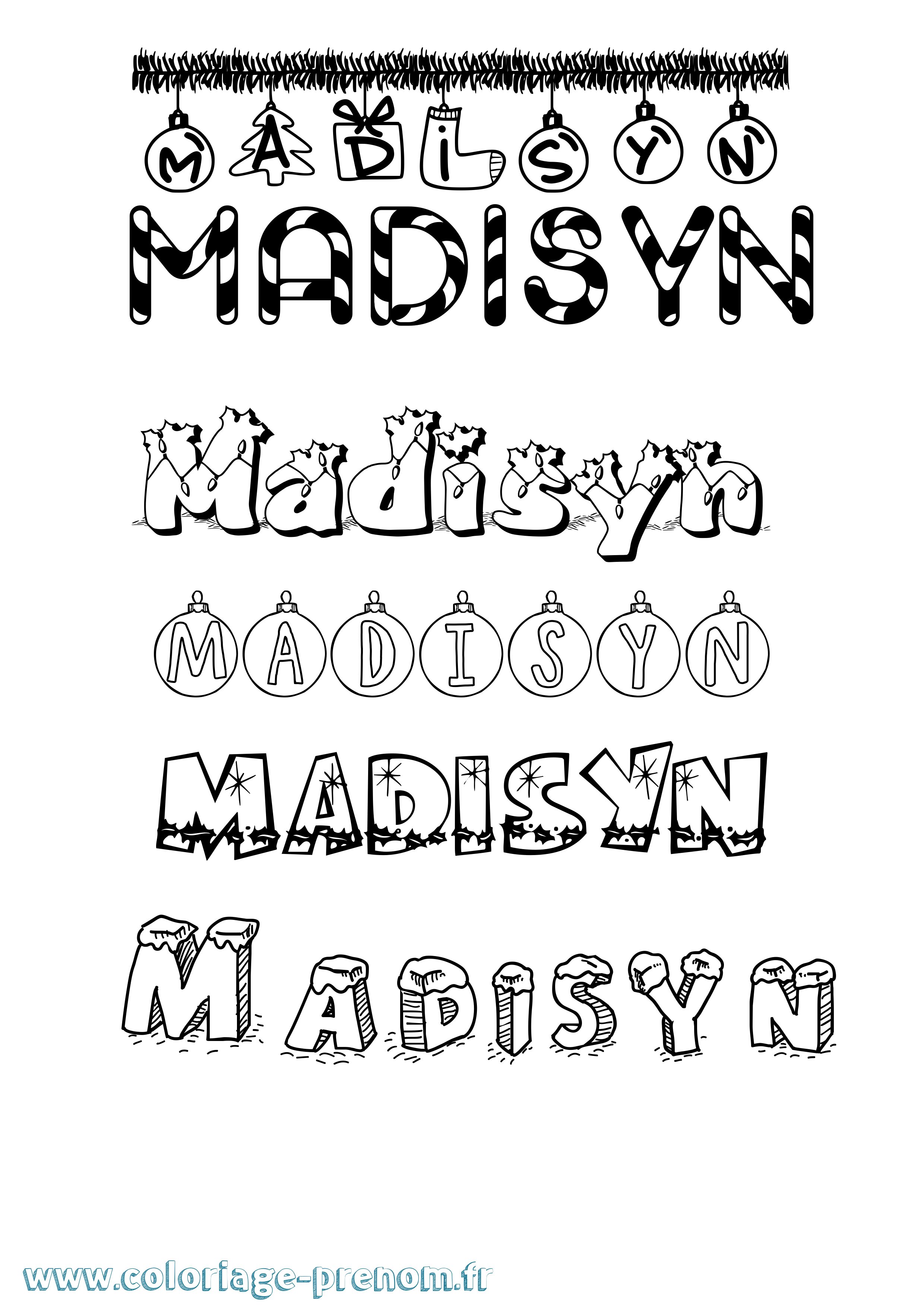 Coloriage prénom Madisyn Noël