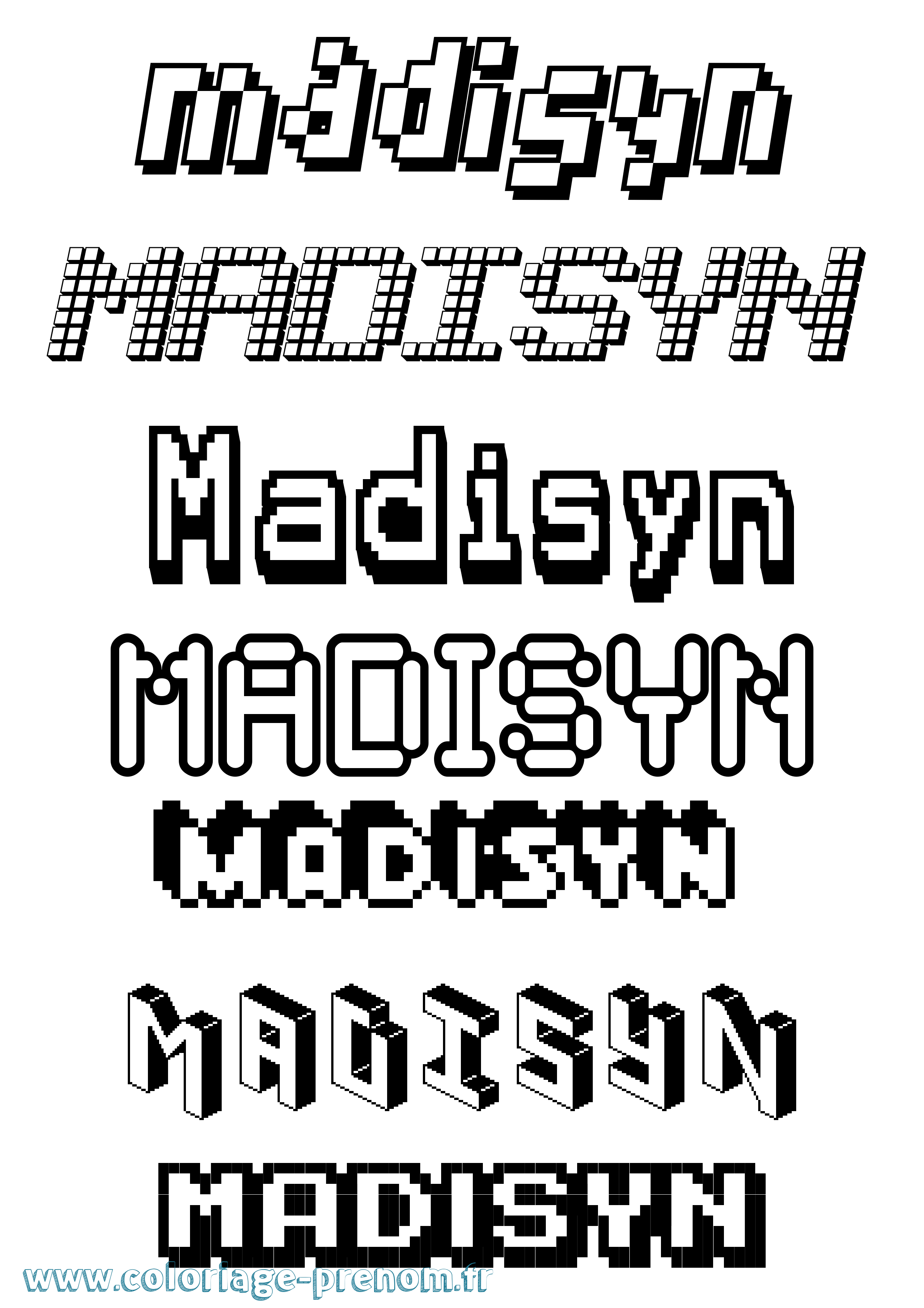 Coloriage prénom Madisyn Pixel