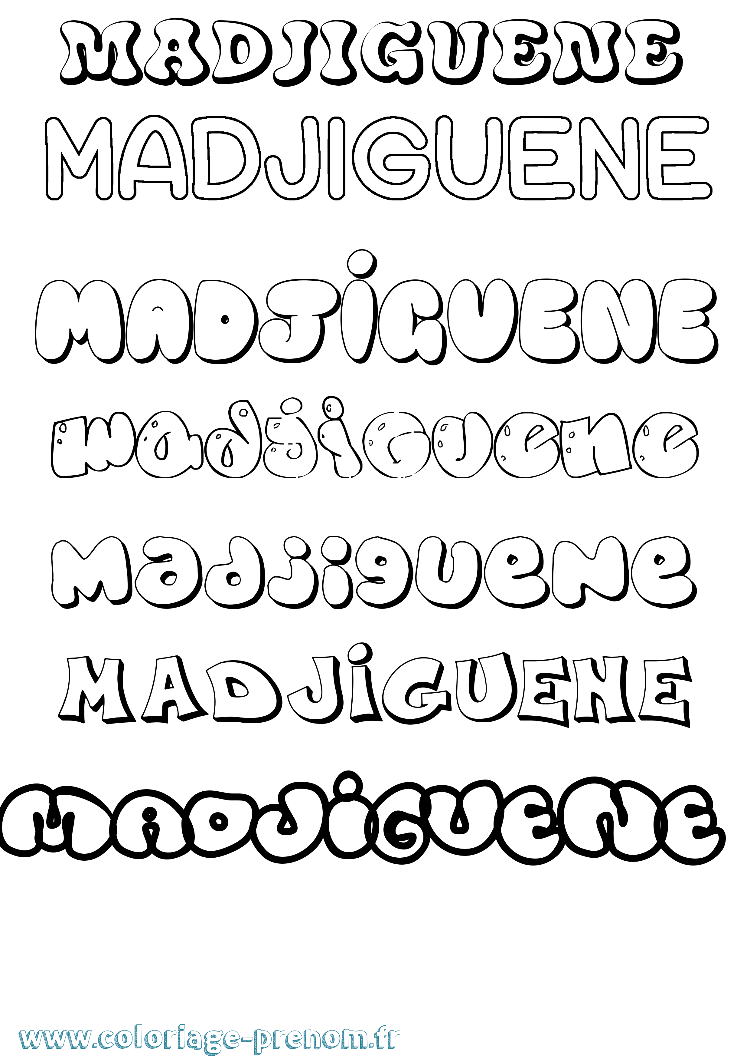 Coloriage prénom Madjiguene Bubble