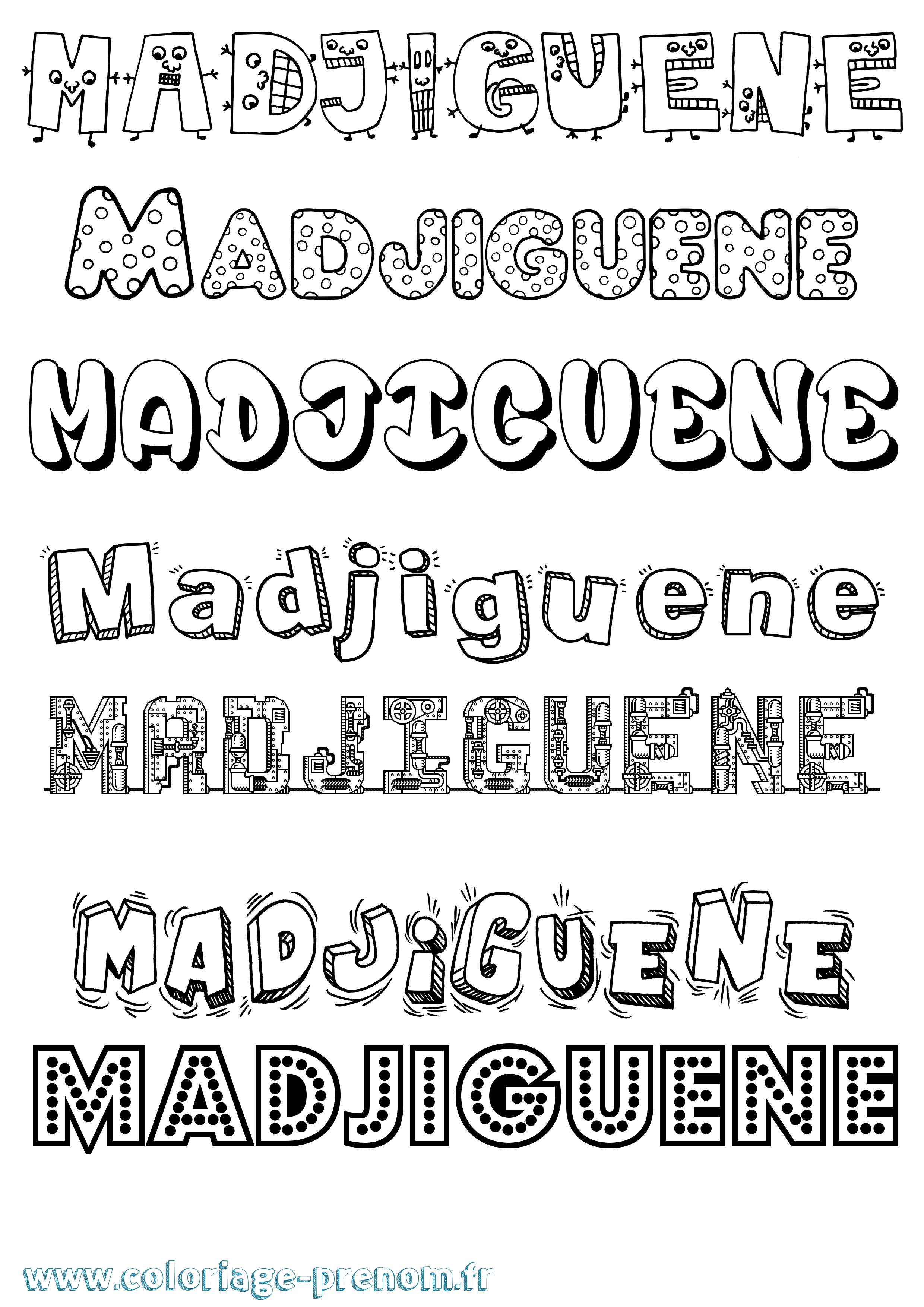 Coloriage prénom Madjiguene Fun