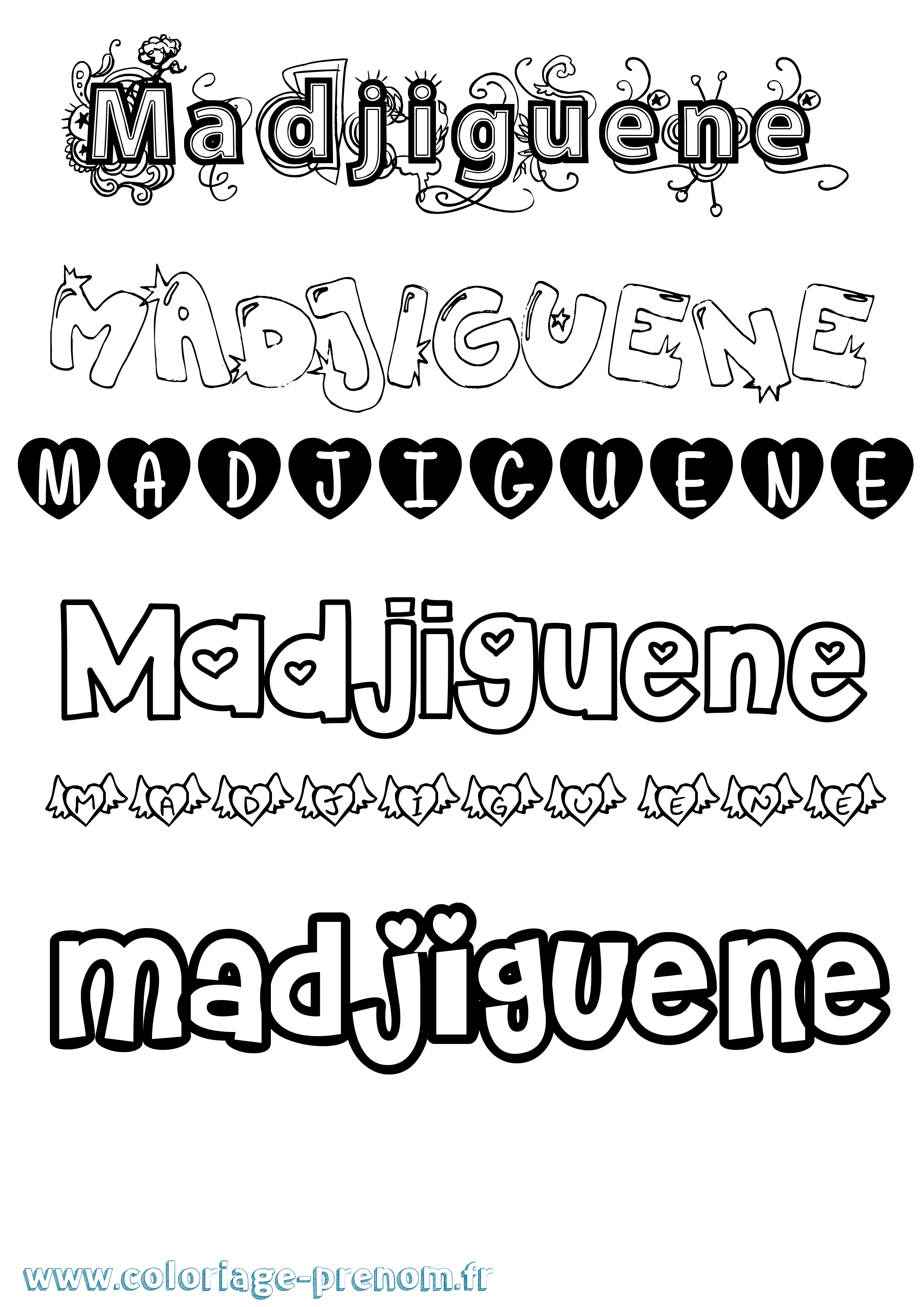 Coloriage prénom Madjiguene Girly