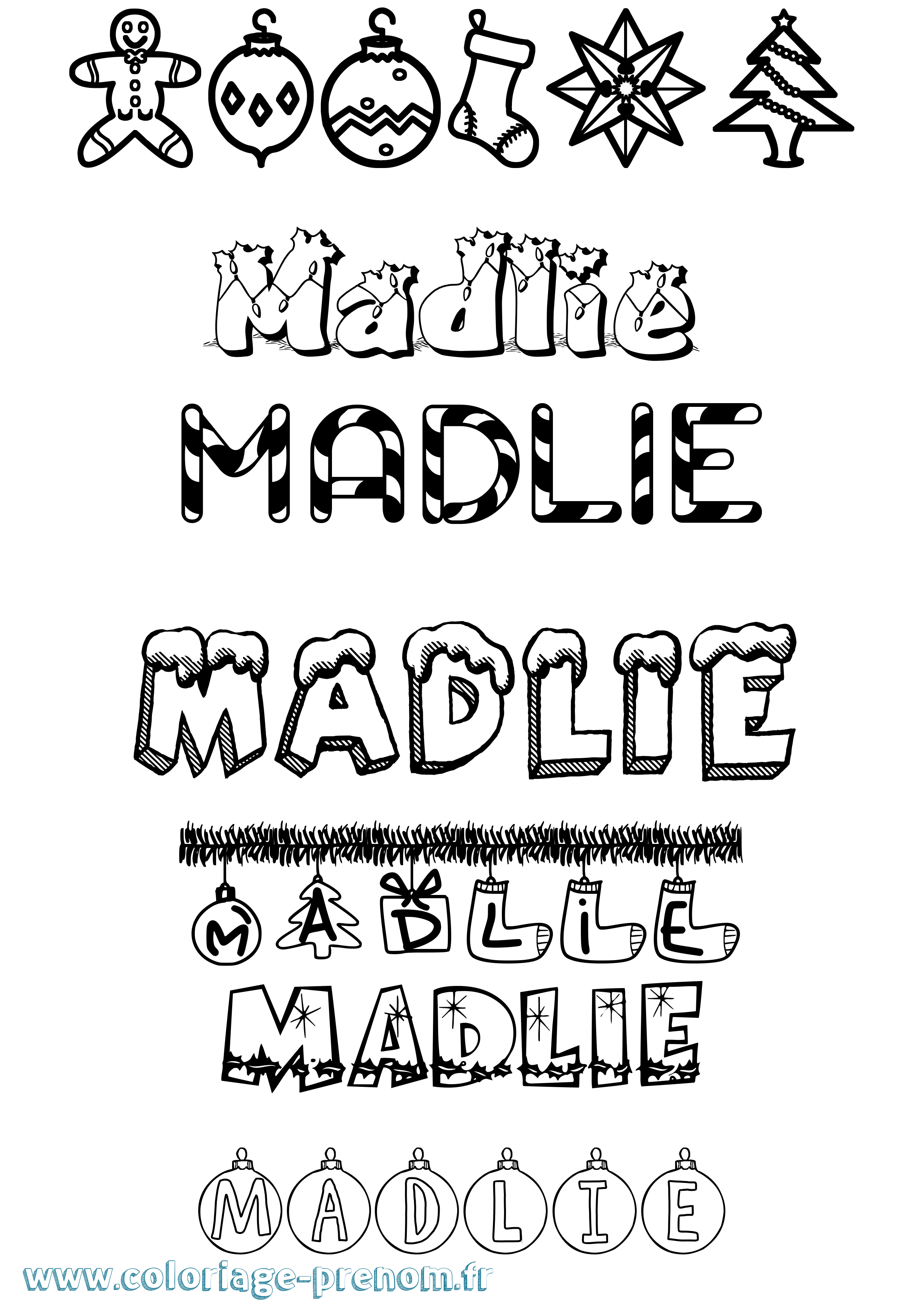 Coloriage Madlie Noël Coloriage prénom Madlie Noël