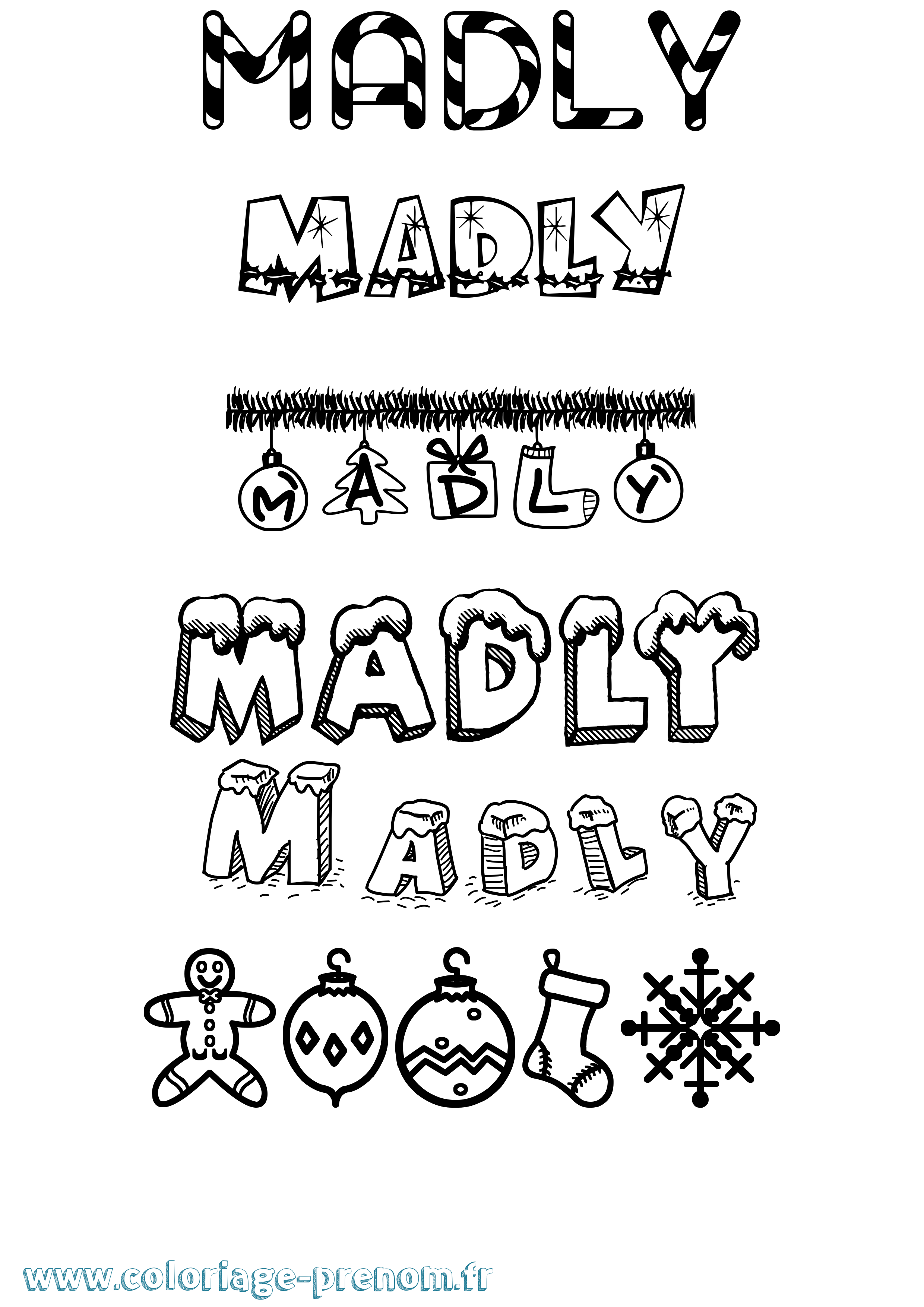 Coloriage prénom Madly Noël