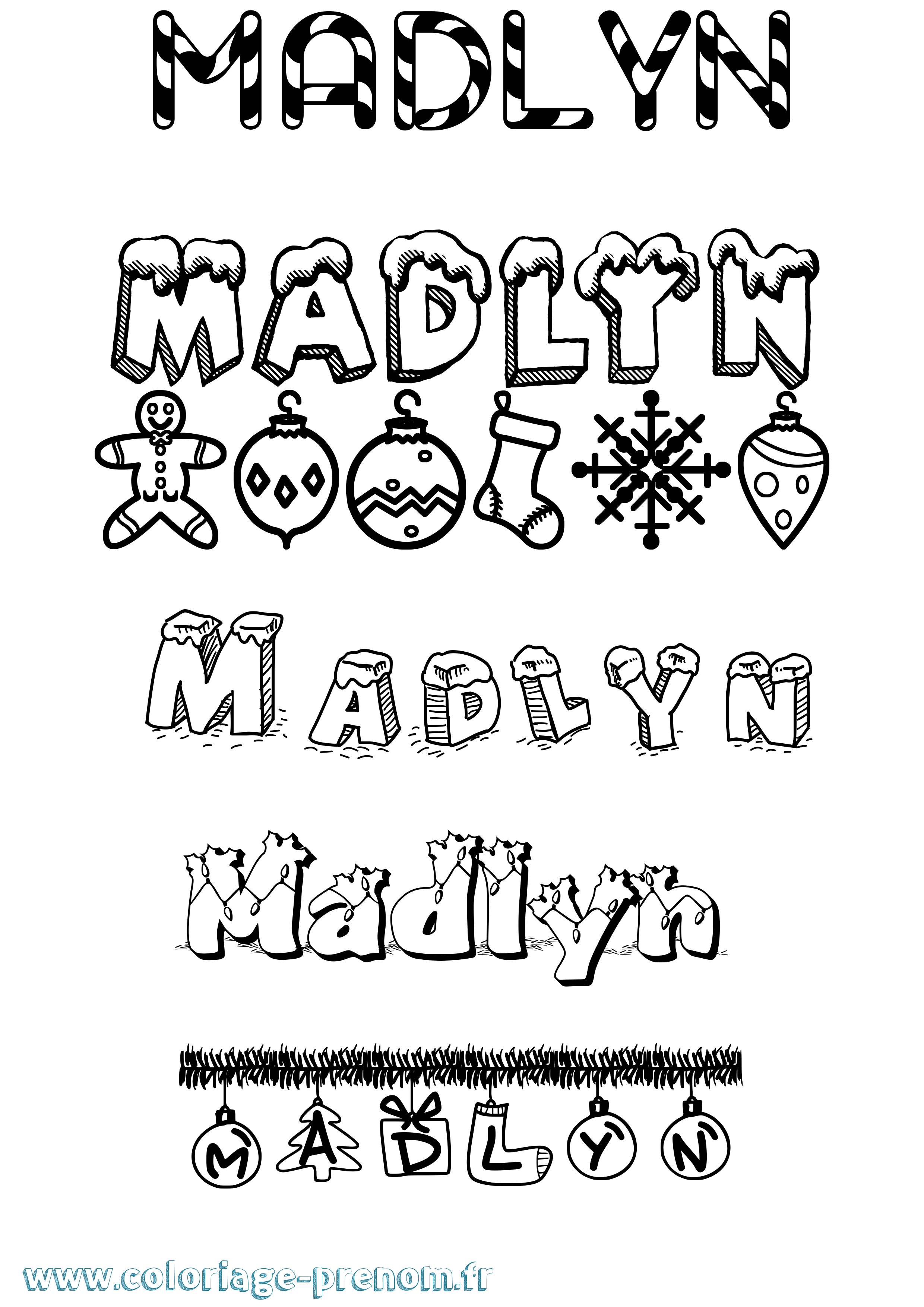 Coloriage prénom Madlyn Noël