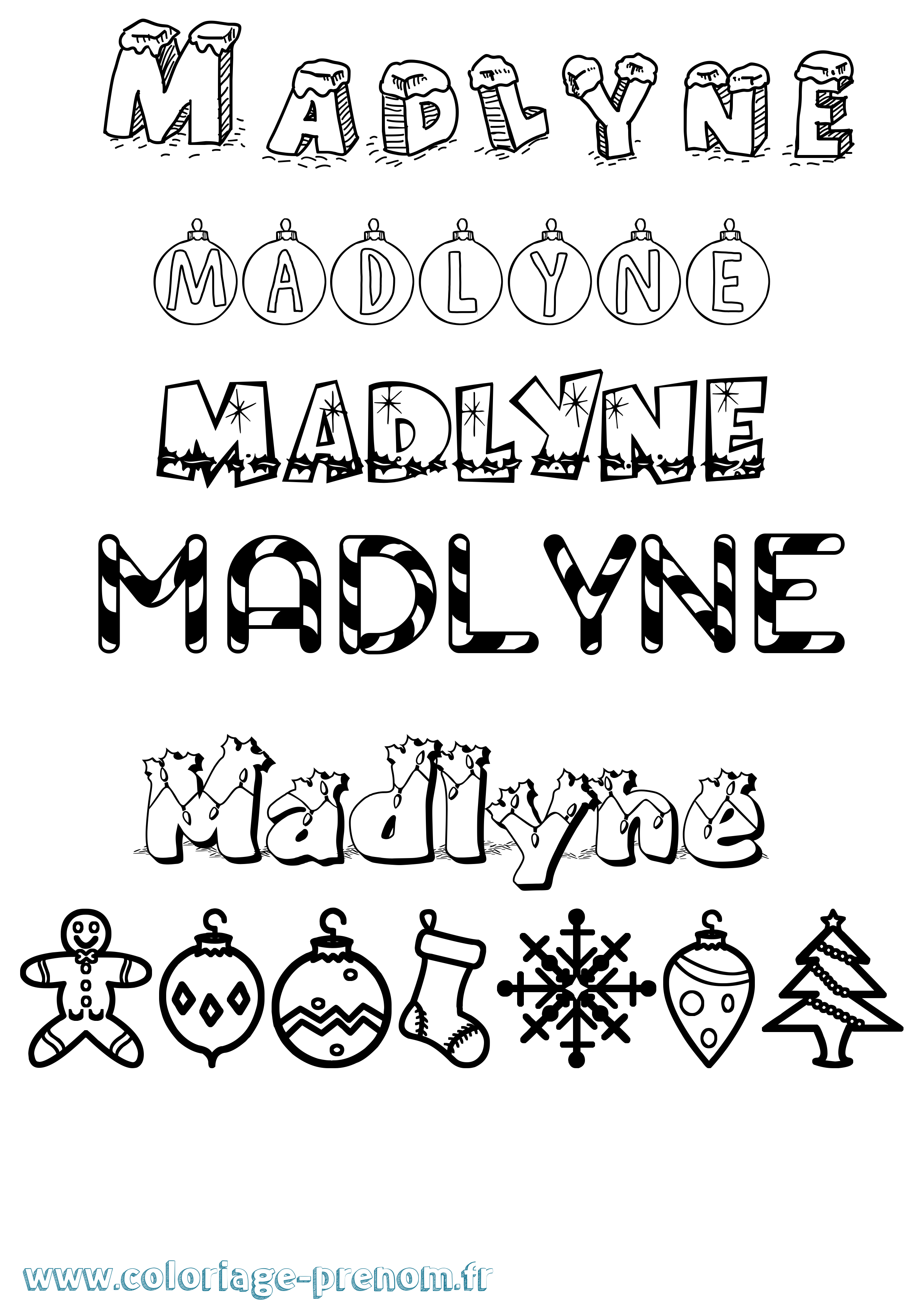 Coloriage prénom Madlyne Noël
