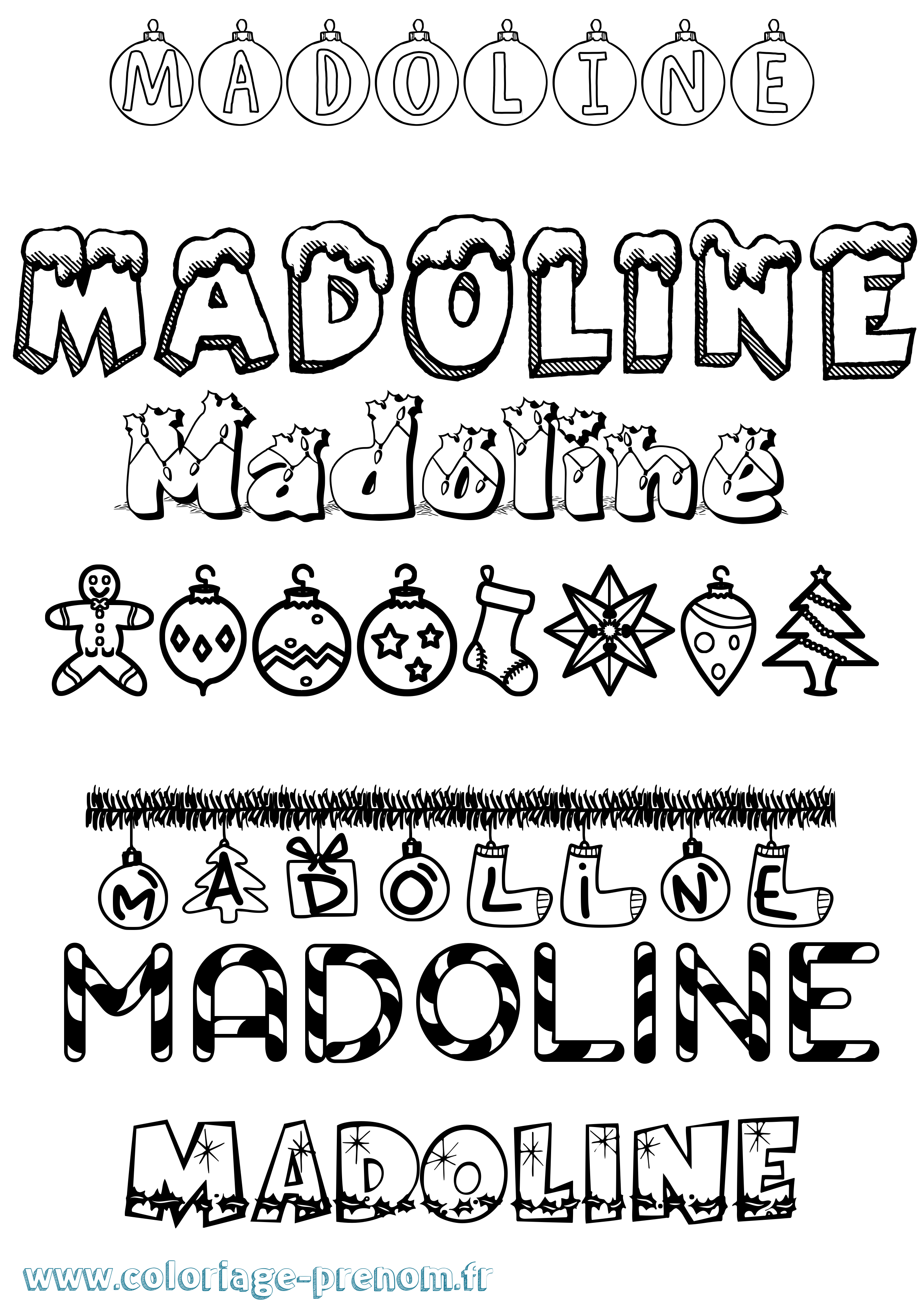 Coloriage Madoline Noël Coloriage prénom Madoline Noël