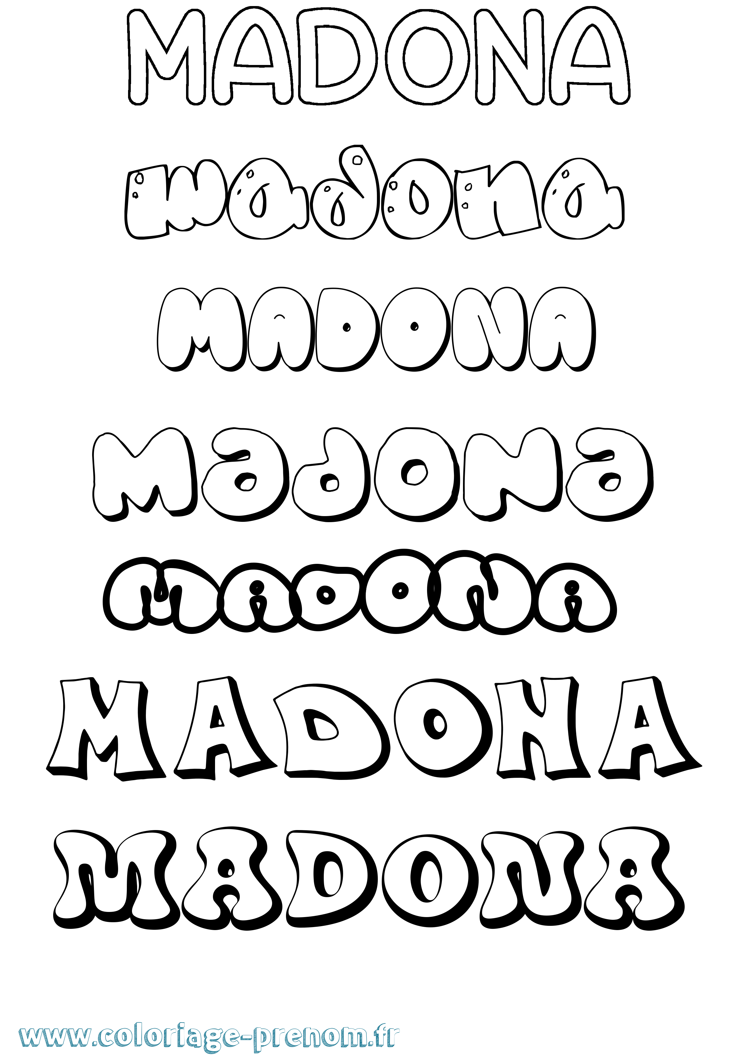 Coloriage prénom Madona Bubble