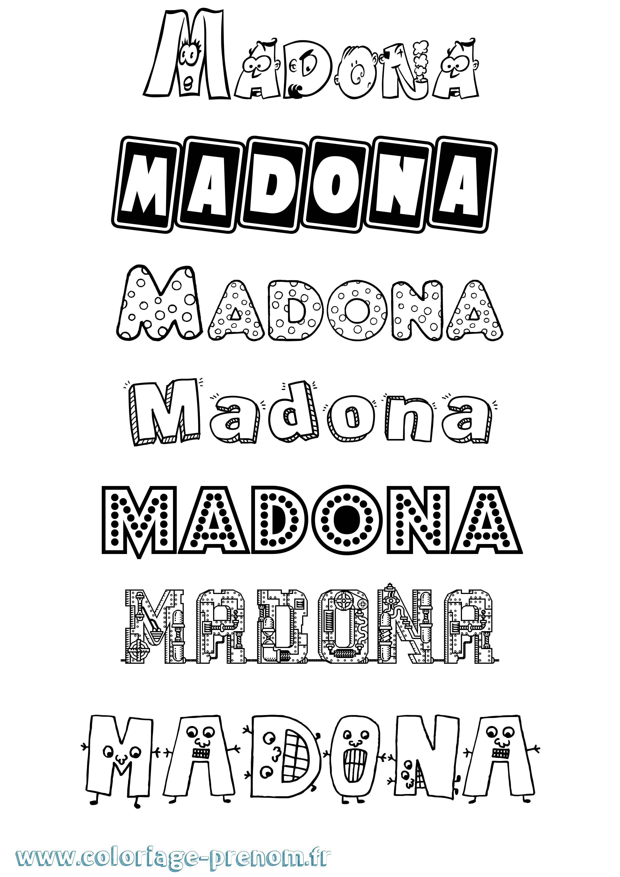 Coloriage prénom Madona Fun