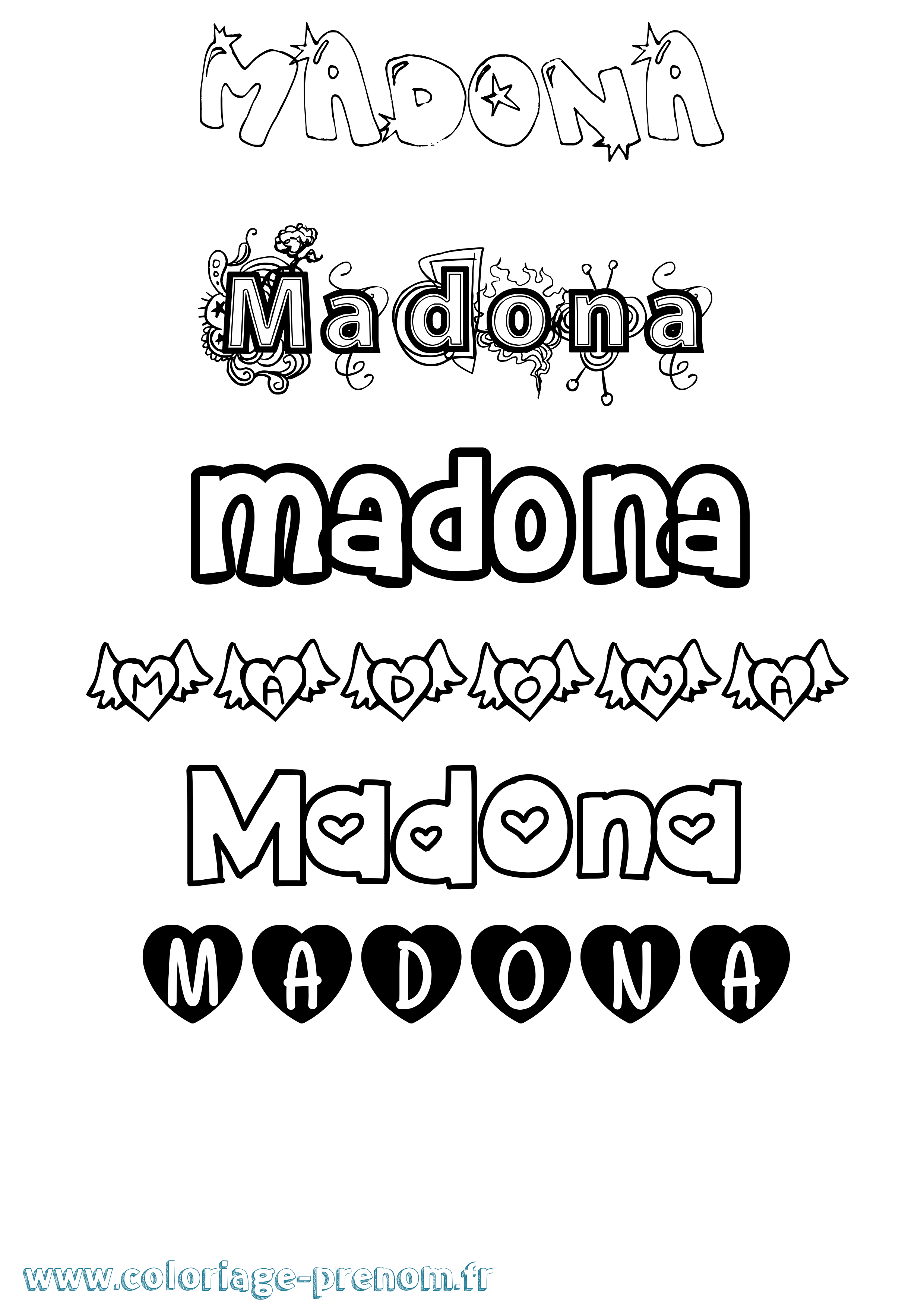 Coloriage prénom Madona Girly