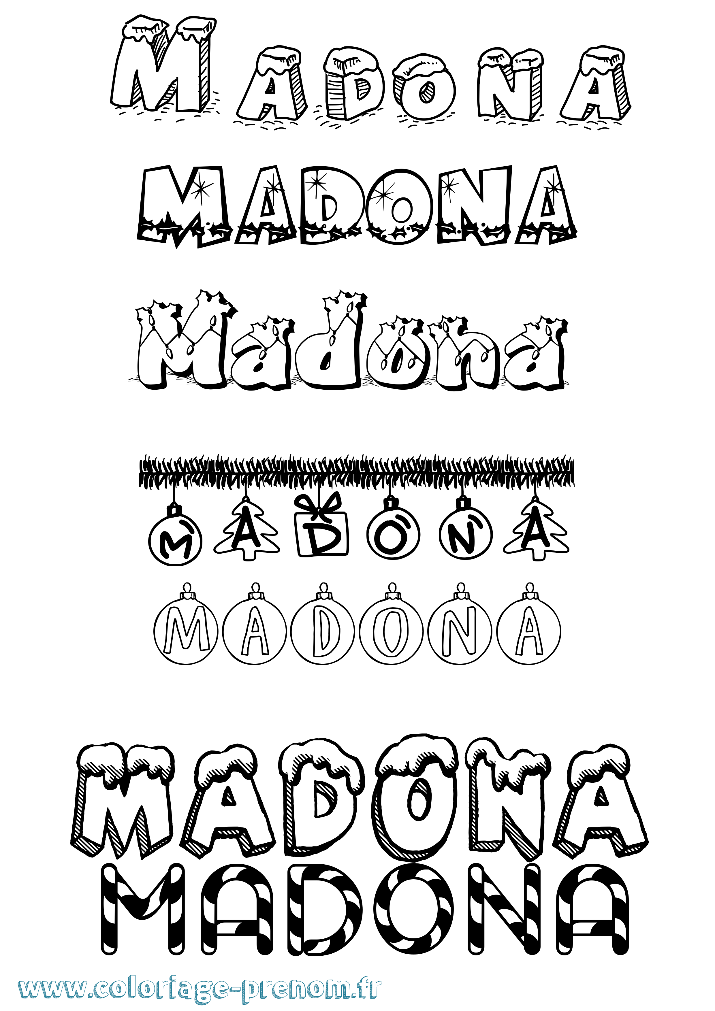 Coloriage prénom Madona Noël