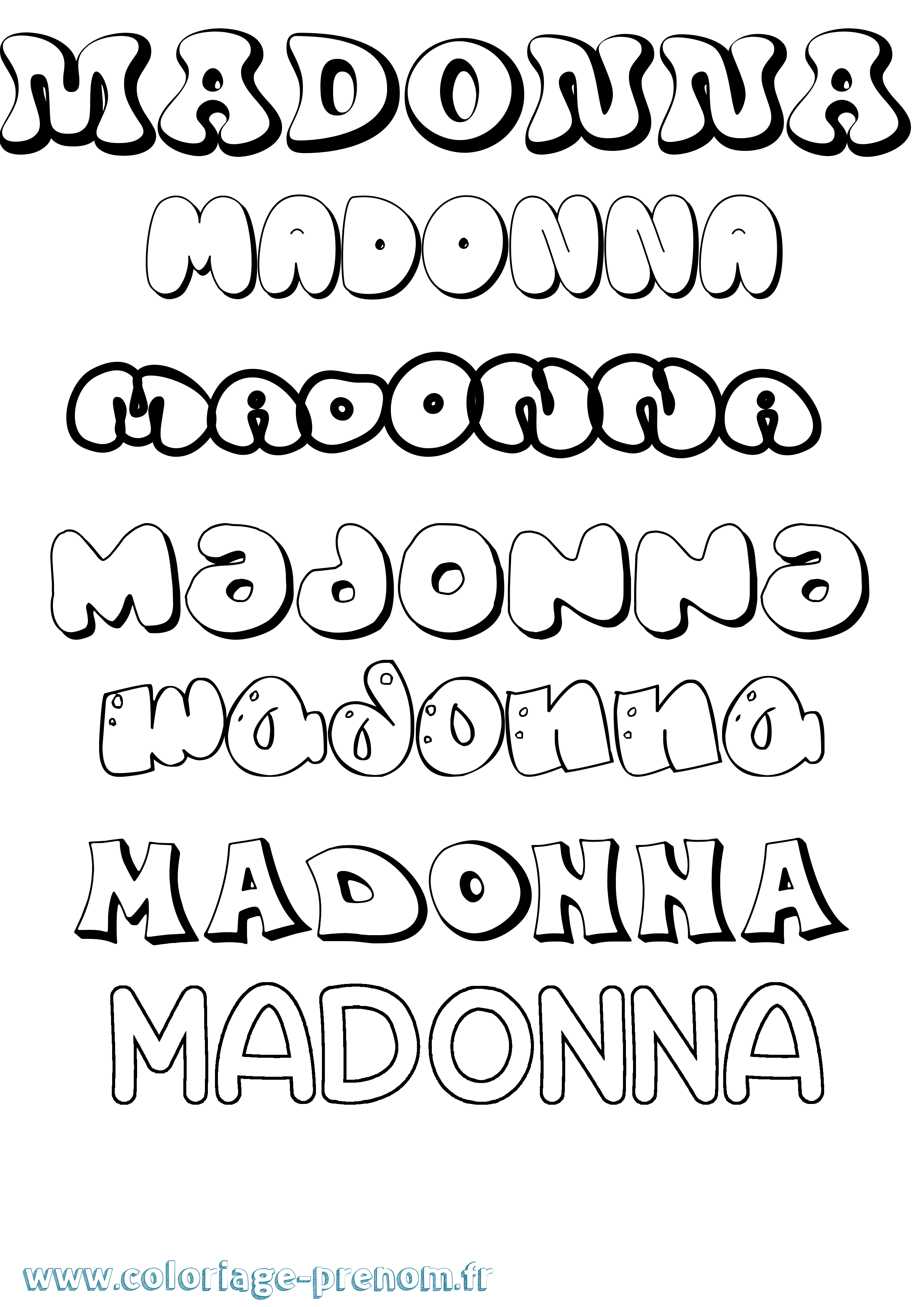 Coloriage prénom Madonna Bubble