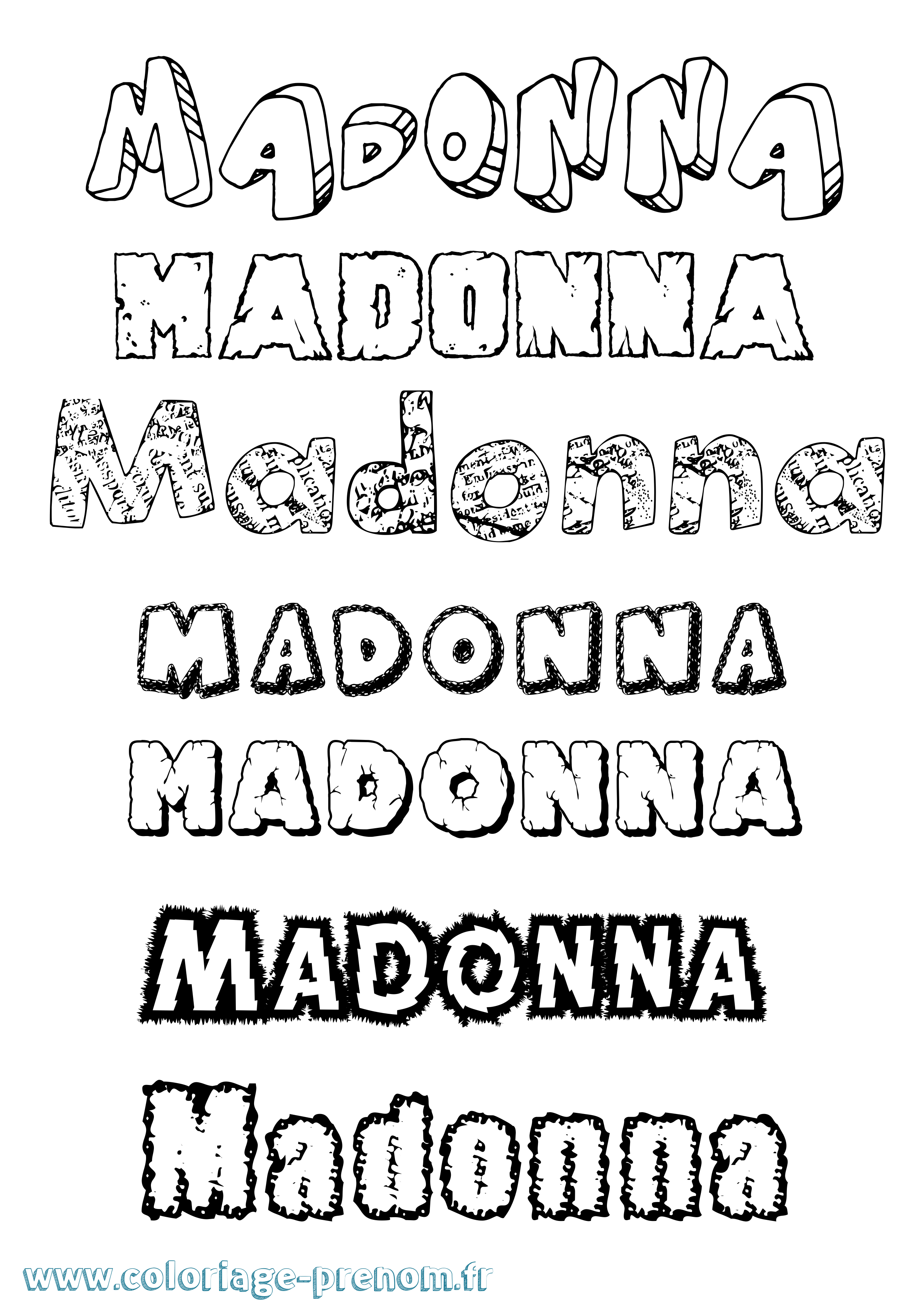 Coloriage prénom Madonna Destructuré