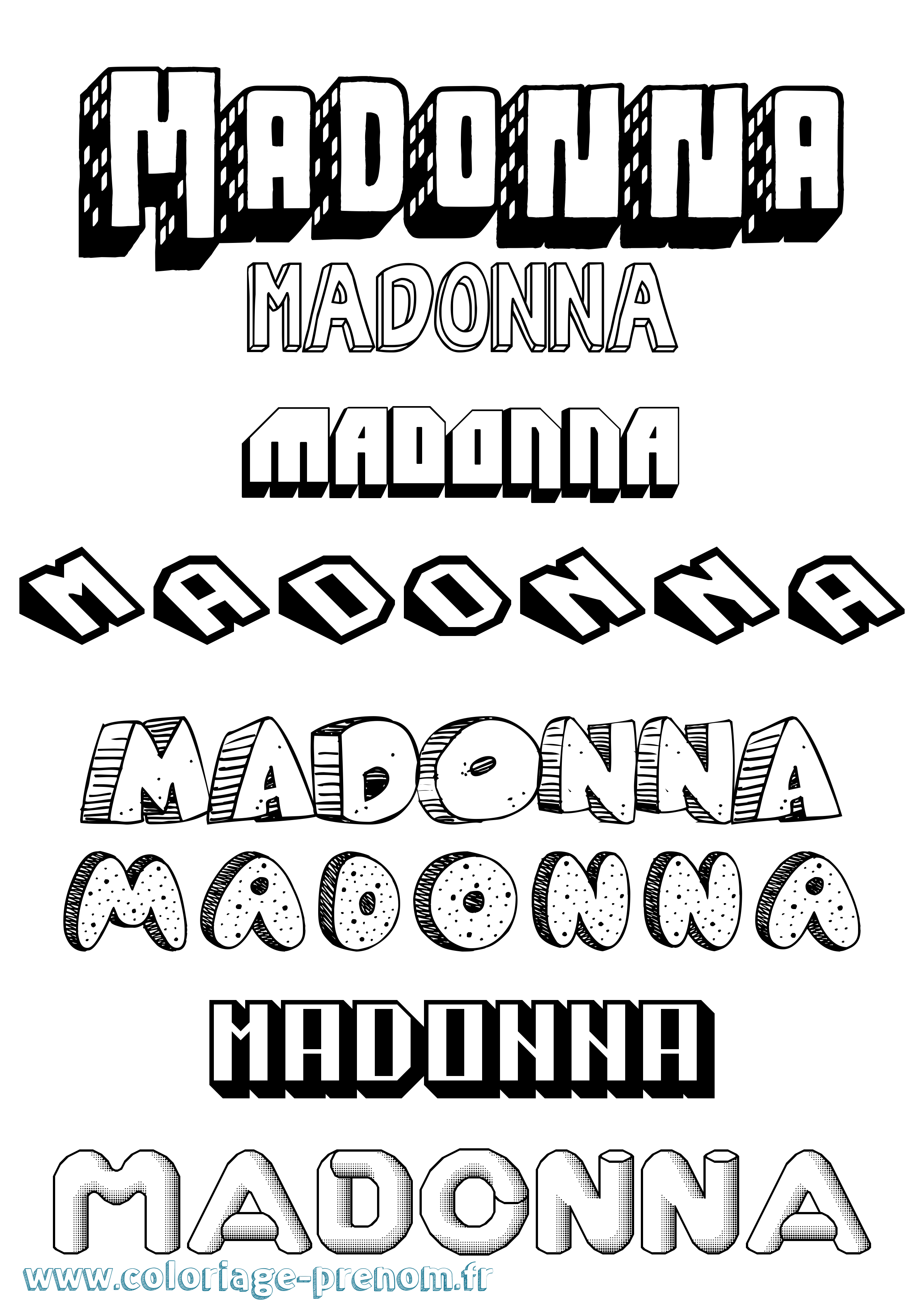 Coloriage Madonna Effet 3D Coloriage prénom Madonna Effet 3D