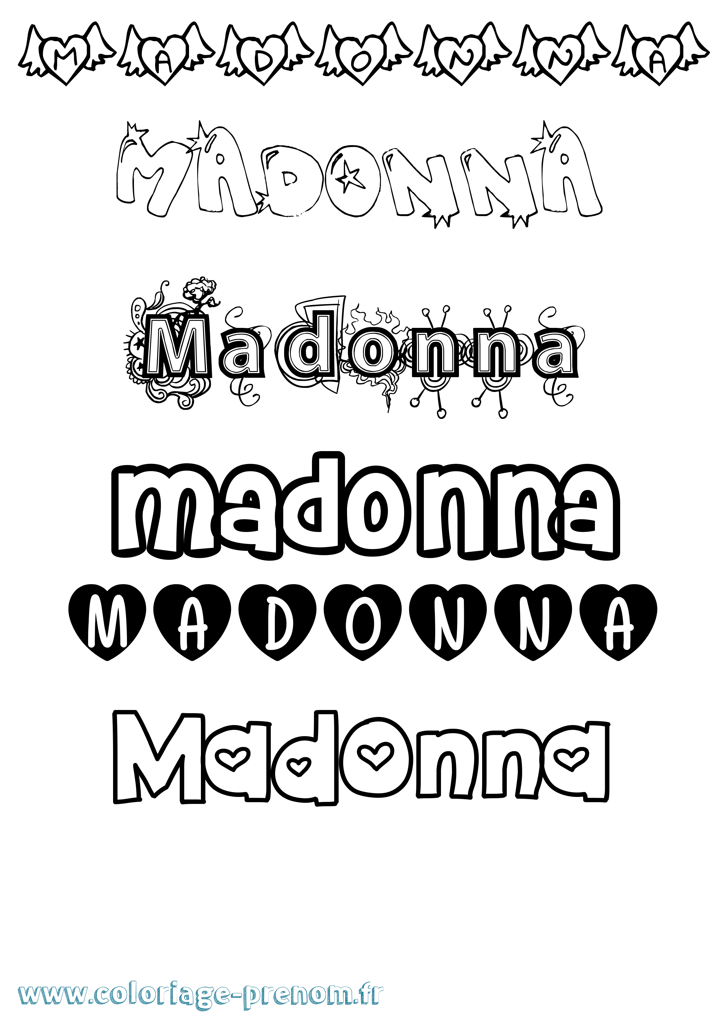 Coloriage prénom Madonna Girly