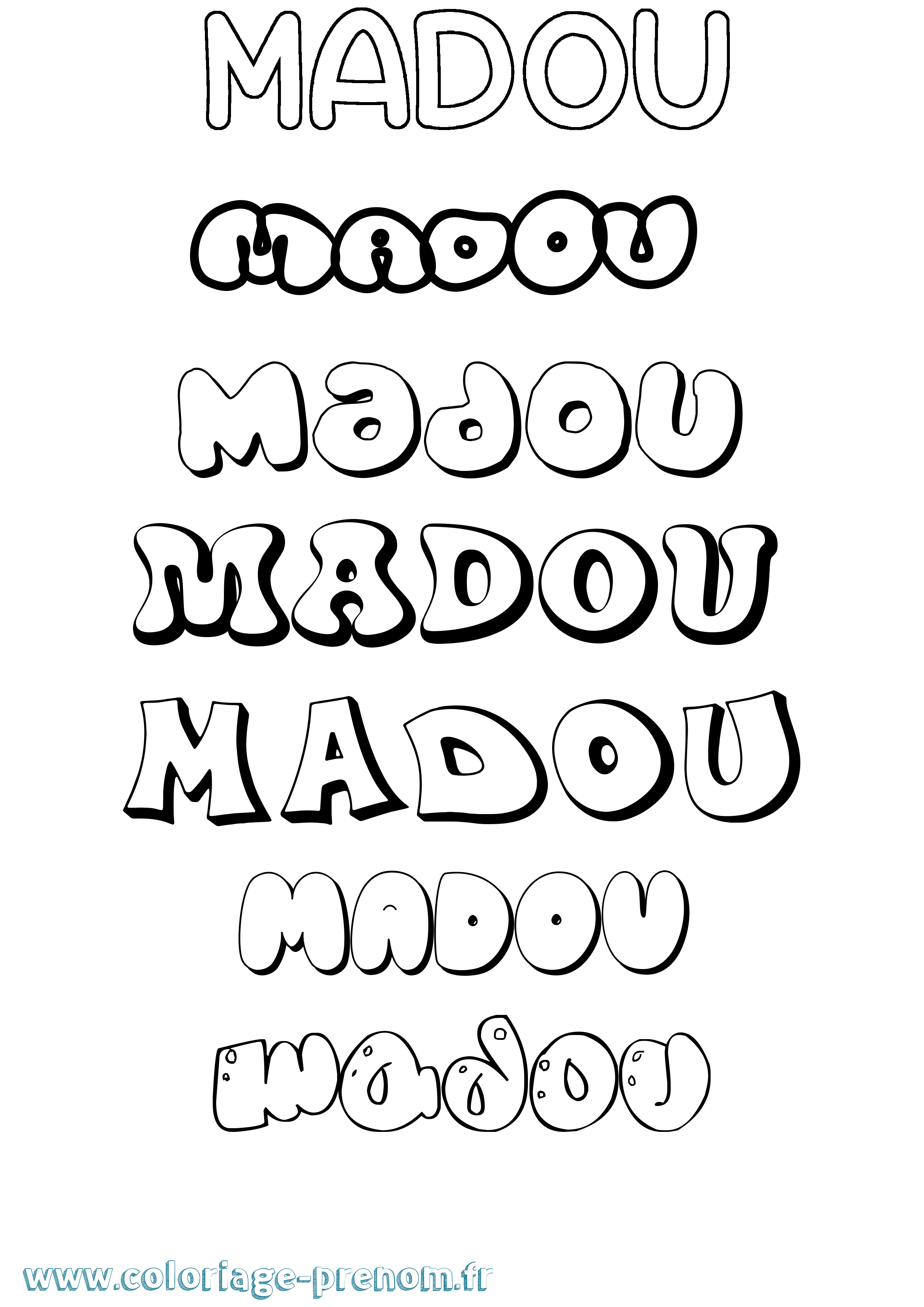 Coloriage prénom Madou Bubble