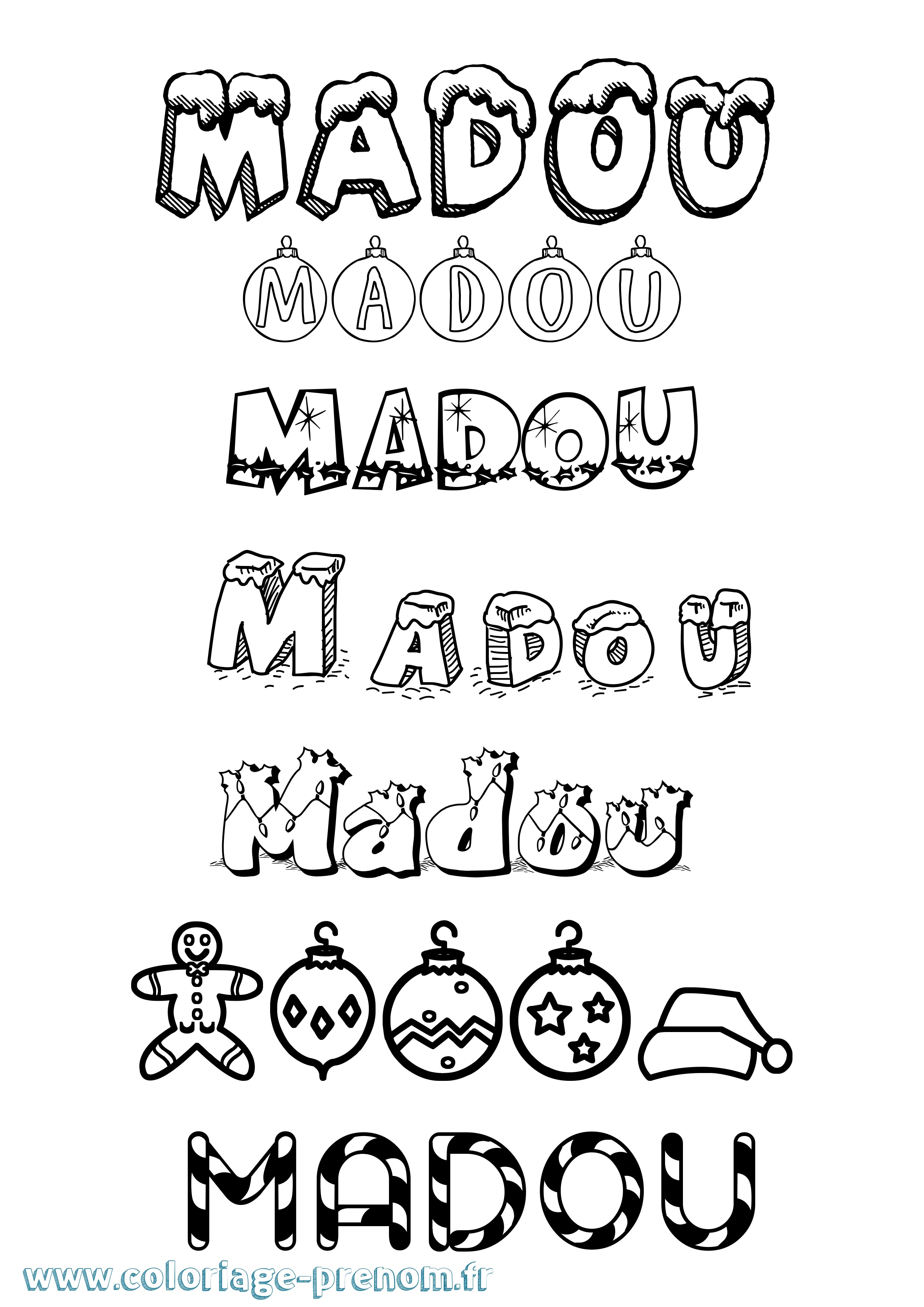 Coloriage prénom Madou Noël