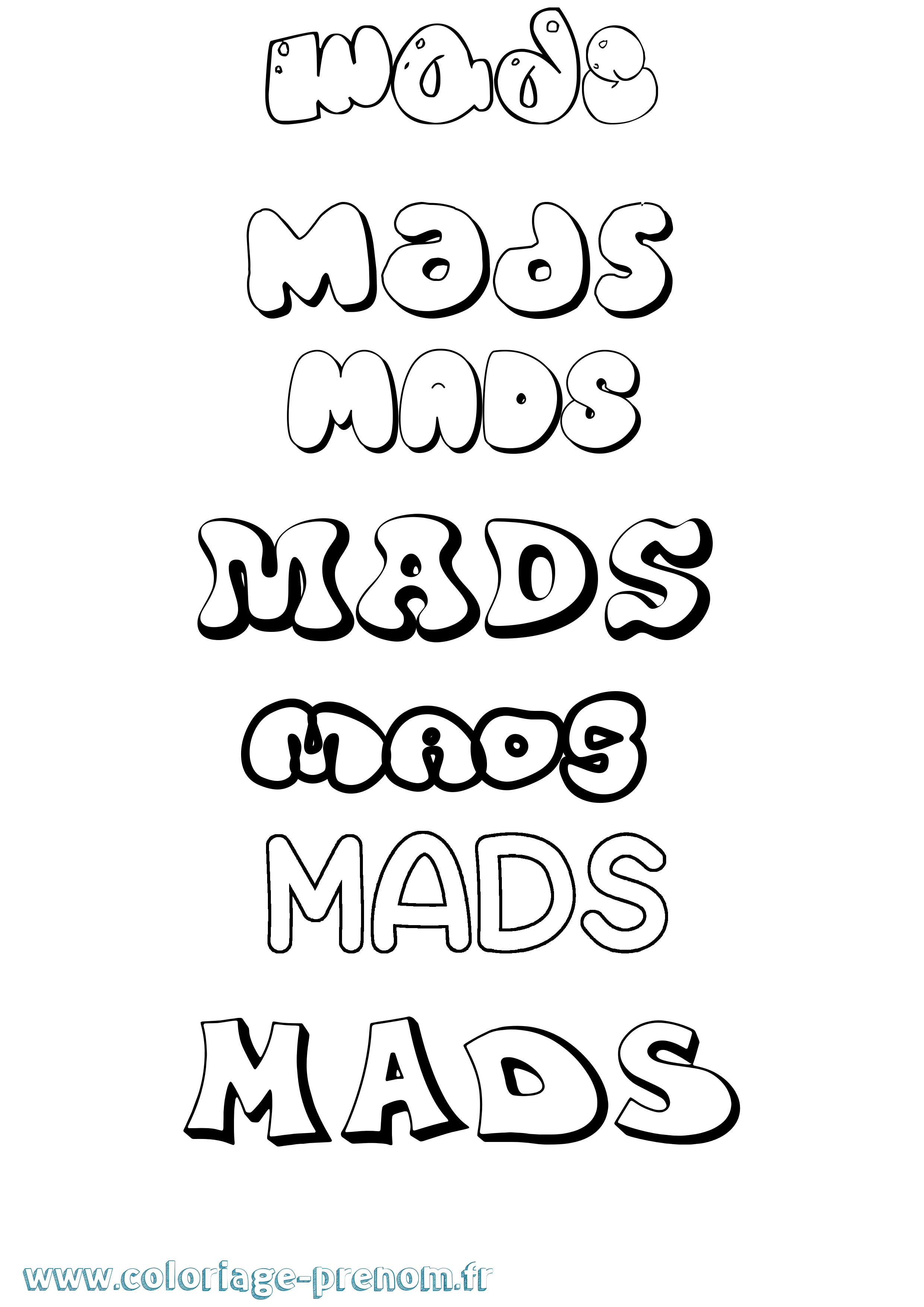 Coloriage prénom Mads Bubble