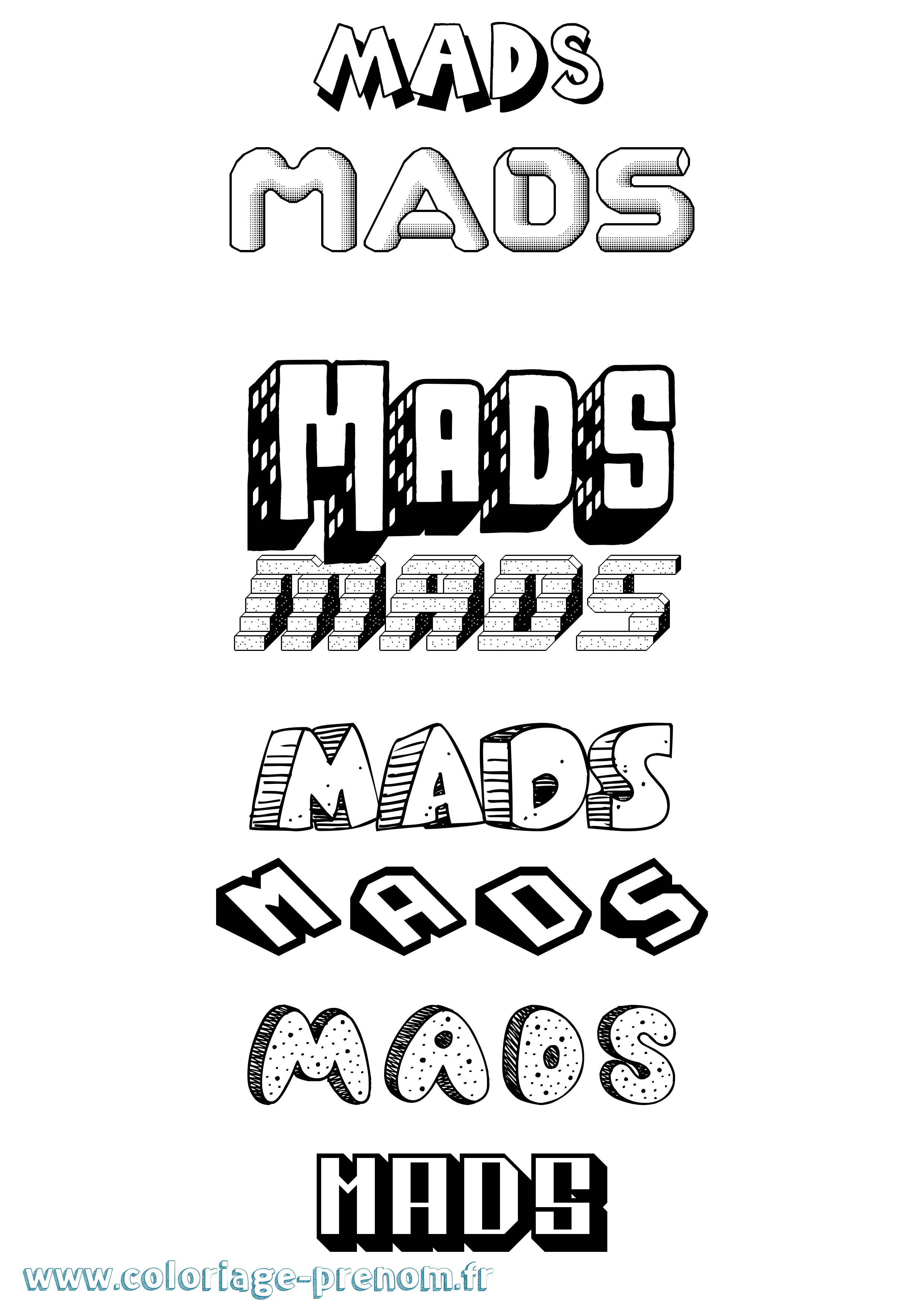 Coloriage prénom Mads Effet 3D