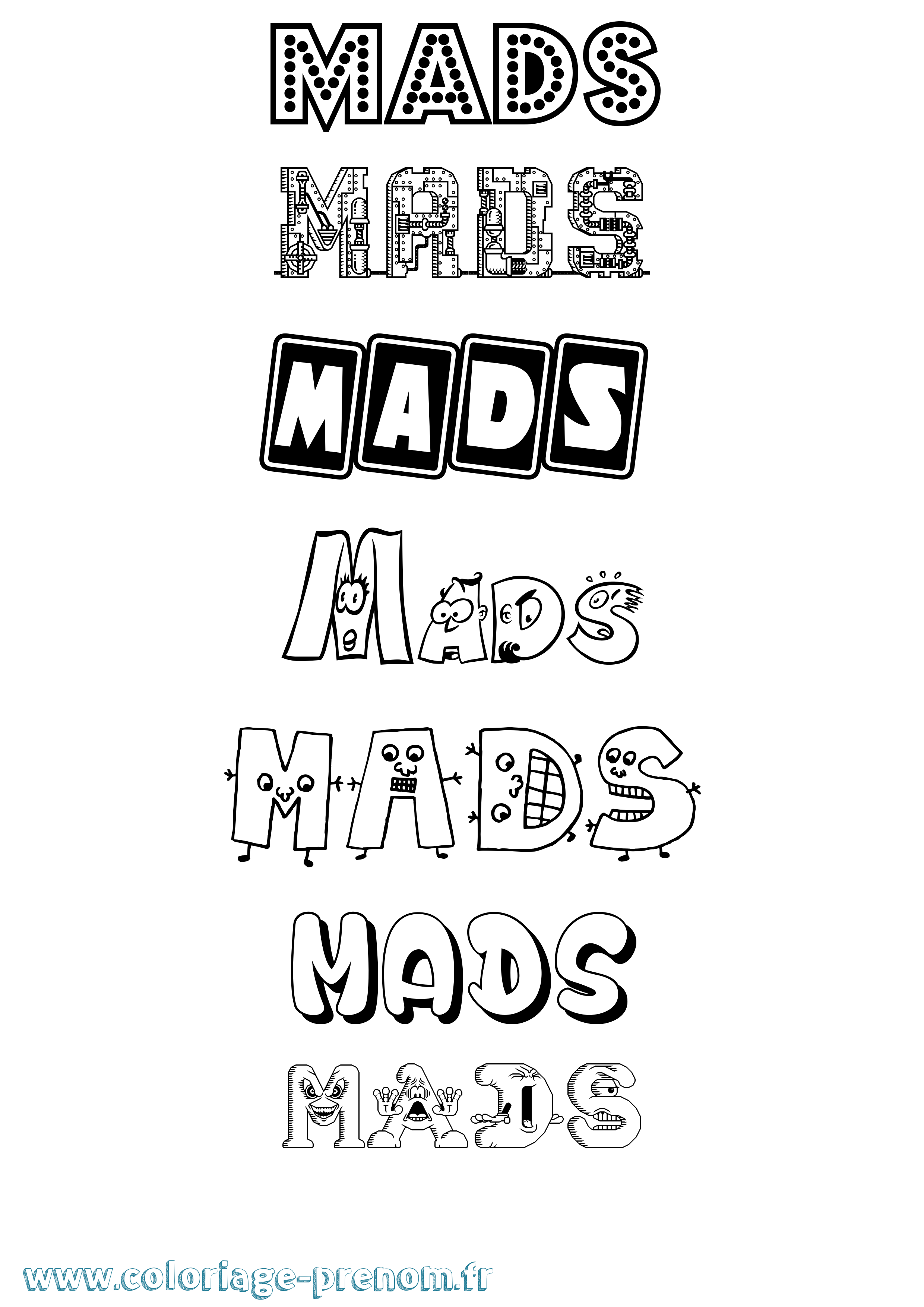 Coloriage prénom Mads Fun
