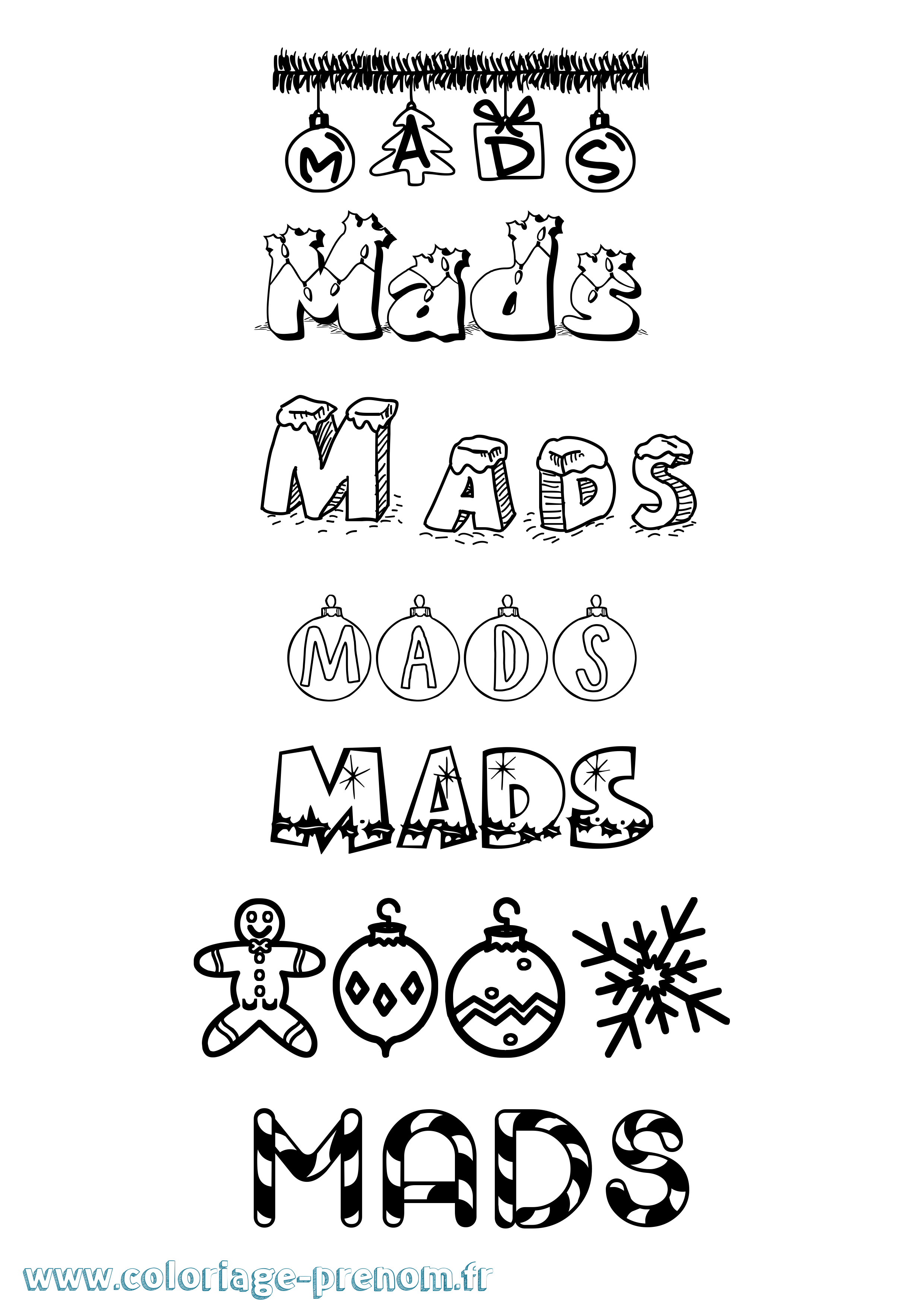 Coloriage prénom Mads Noël
