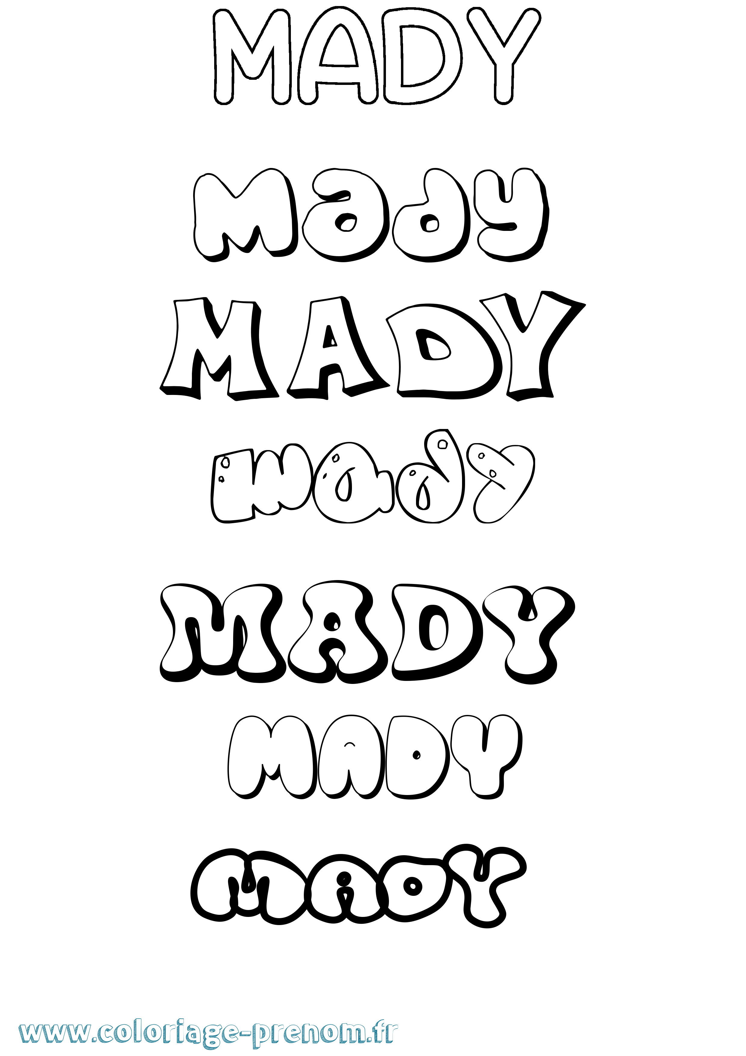 Coloriage prénom Mady Bubble
