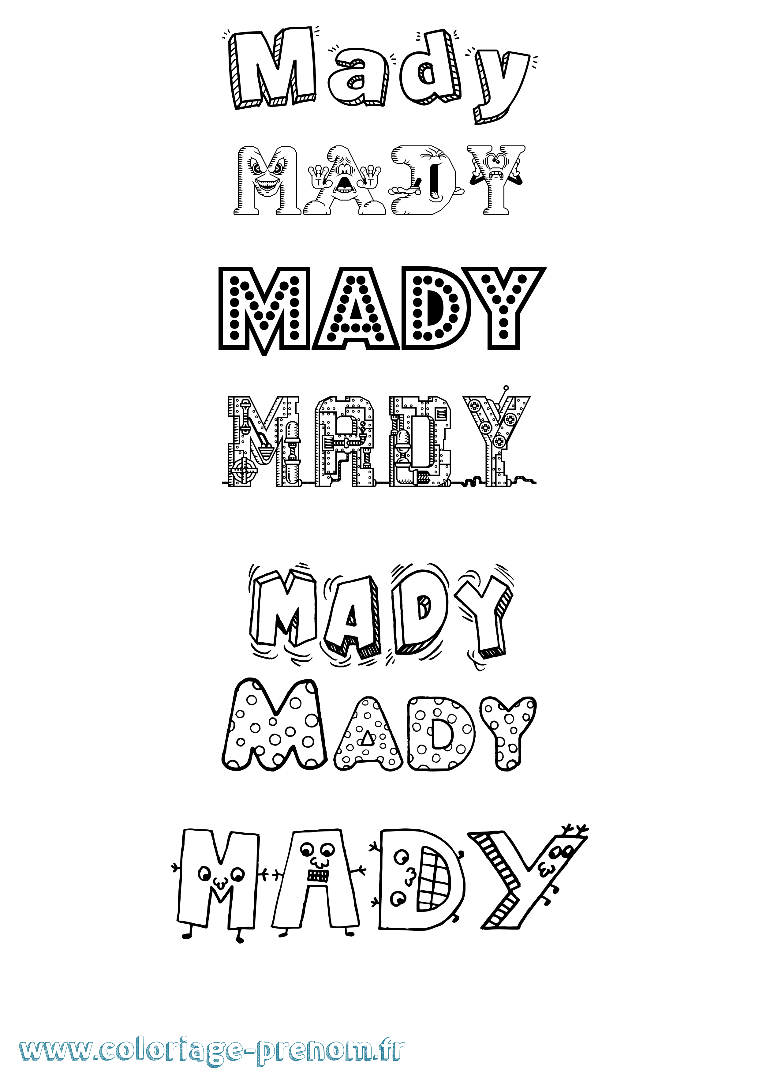 Coloriage prénom Mady Fun