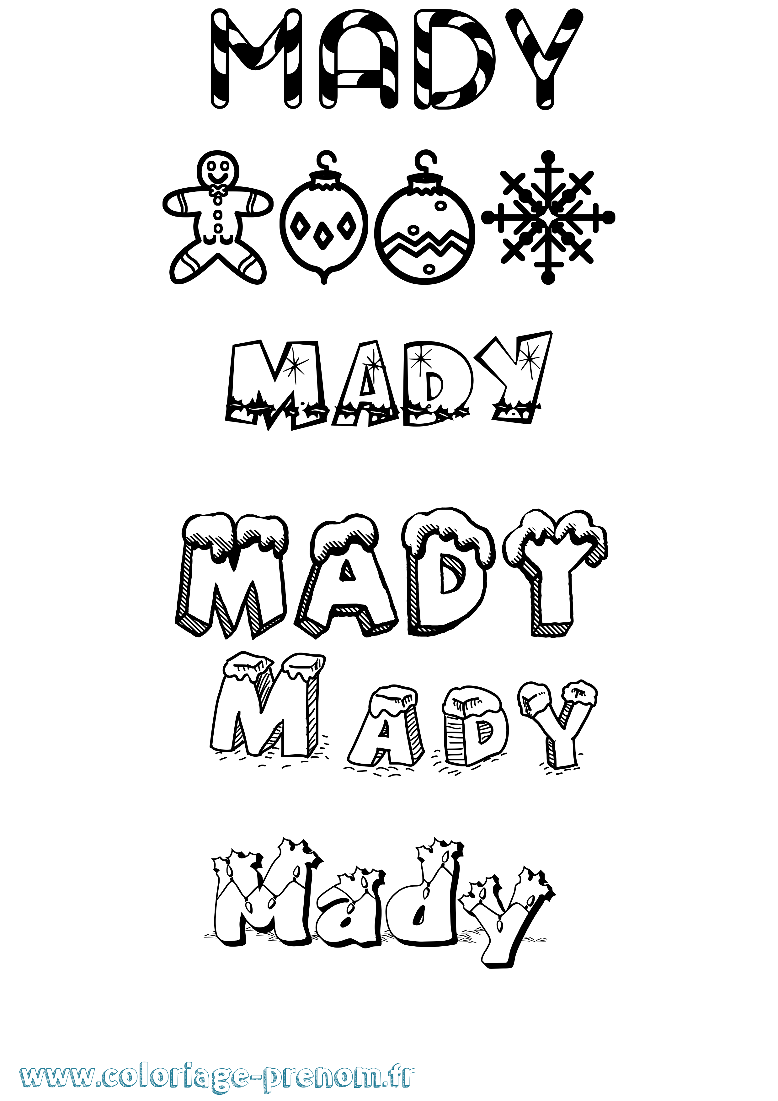 Coloriage prénom Mady Noël