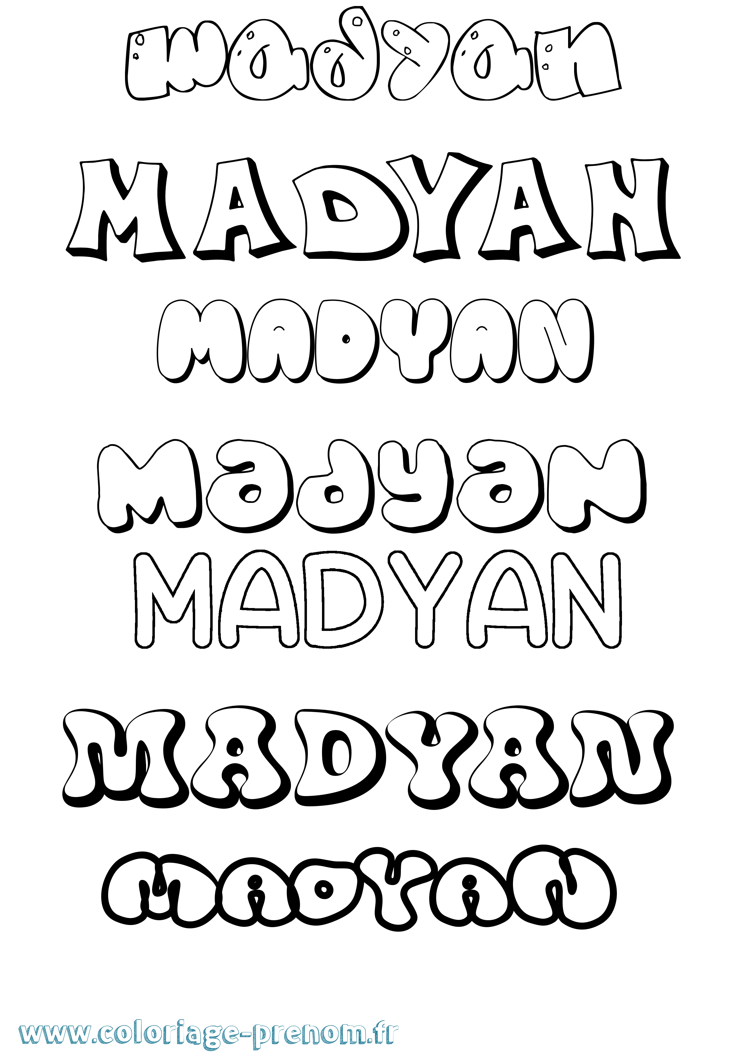 Coloriage prénom Madyan Bubble
