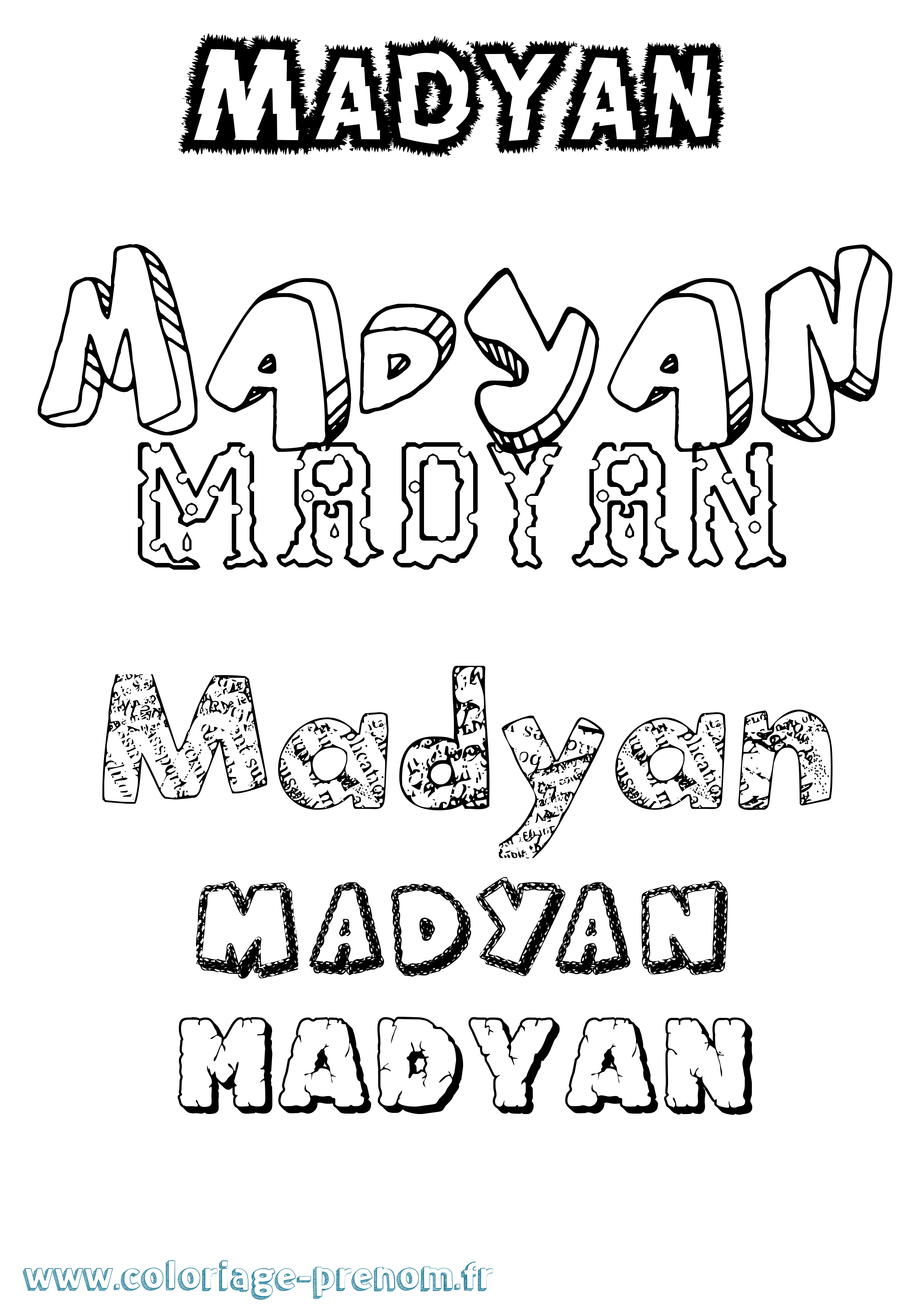 Coloriage prénom Madyan Destructuré