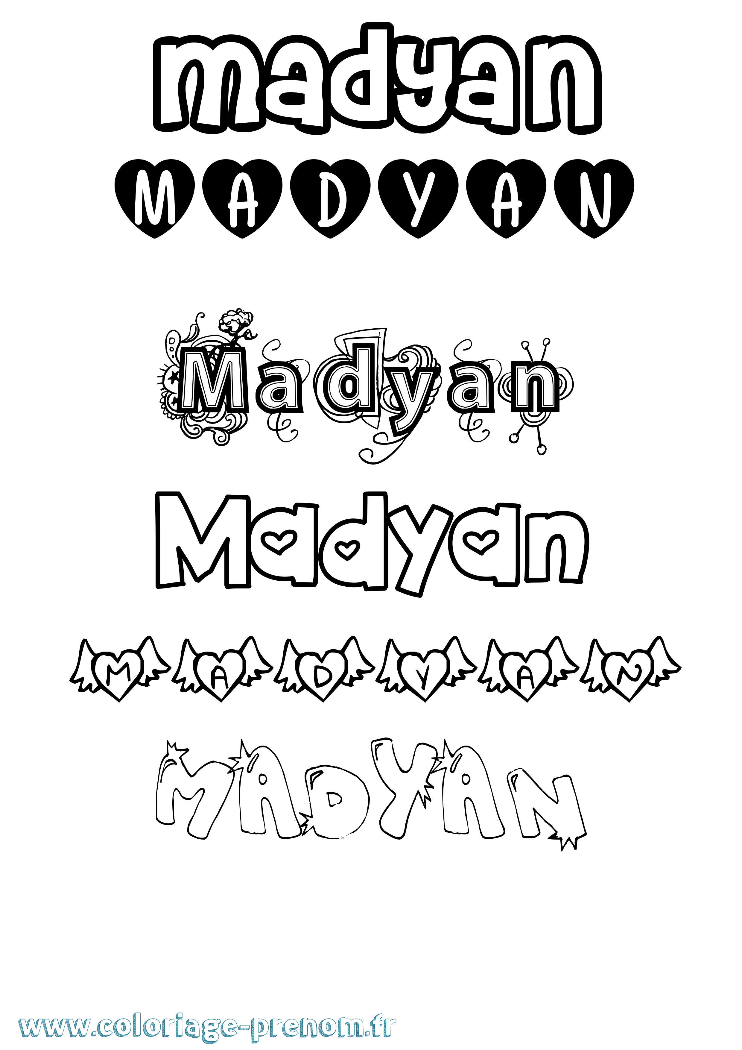 Coloriage prénom Madyan Girly
