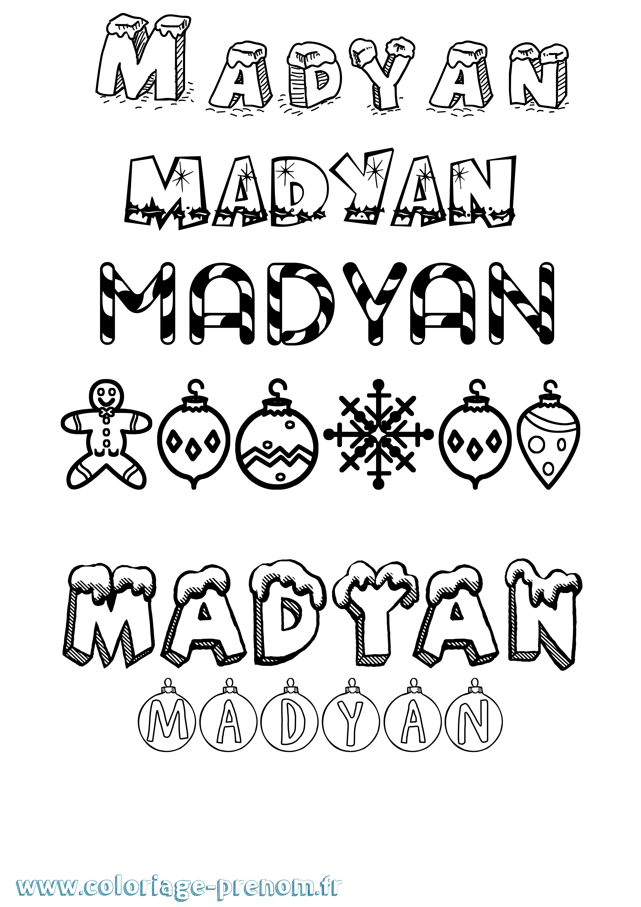 Coloriage prénom Madyan Noël