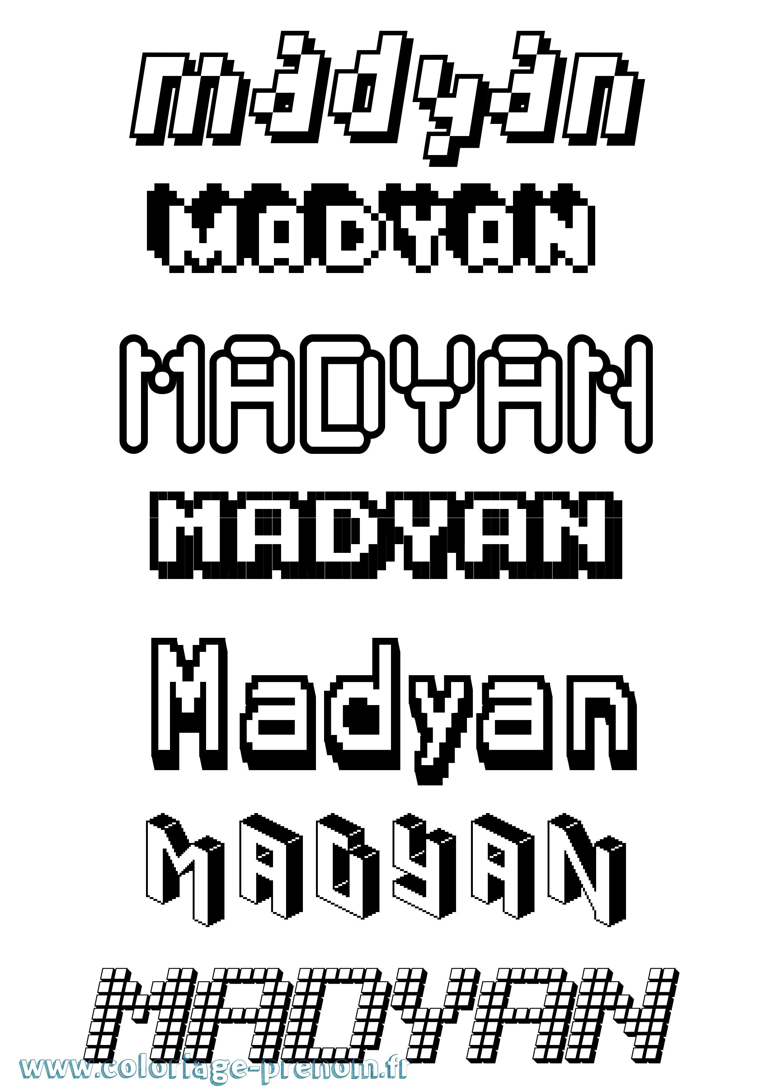 Coloriage prénom Madyan Pixel