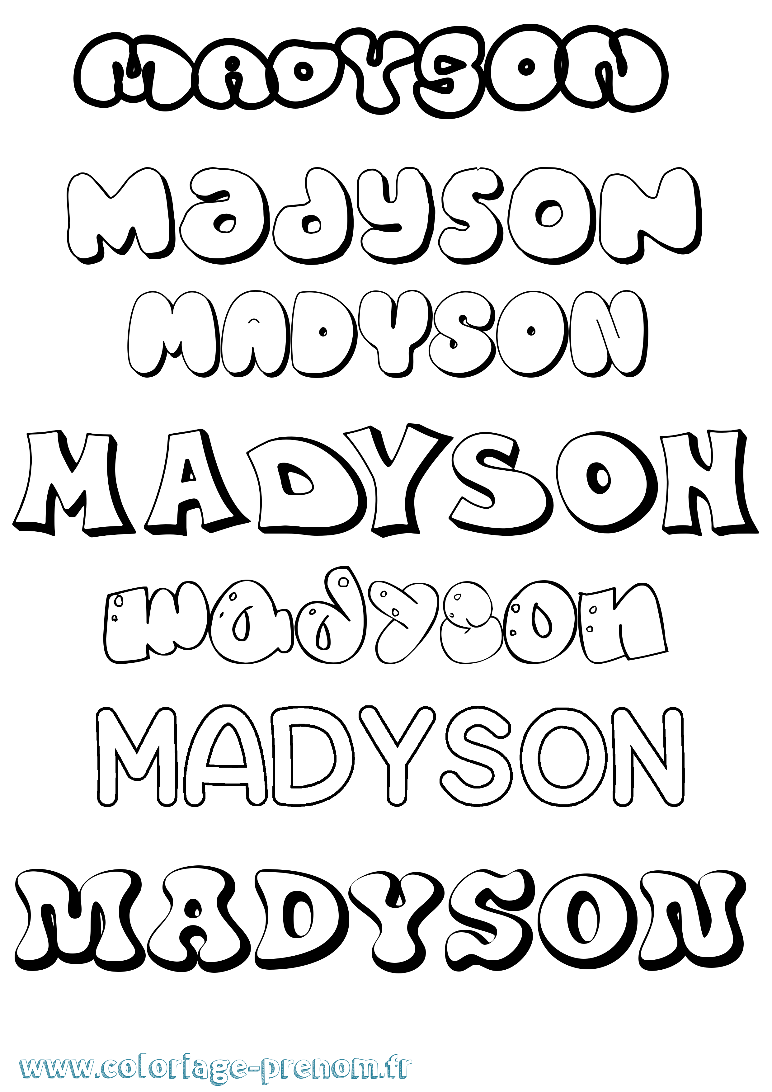 Coloriage prénom Madyson Bubble