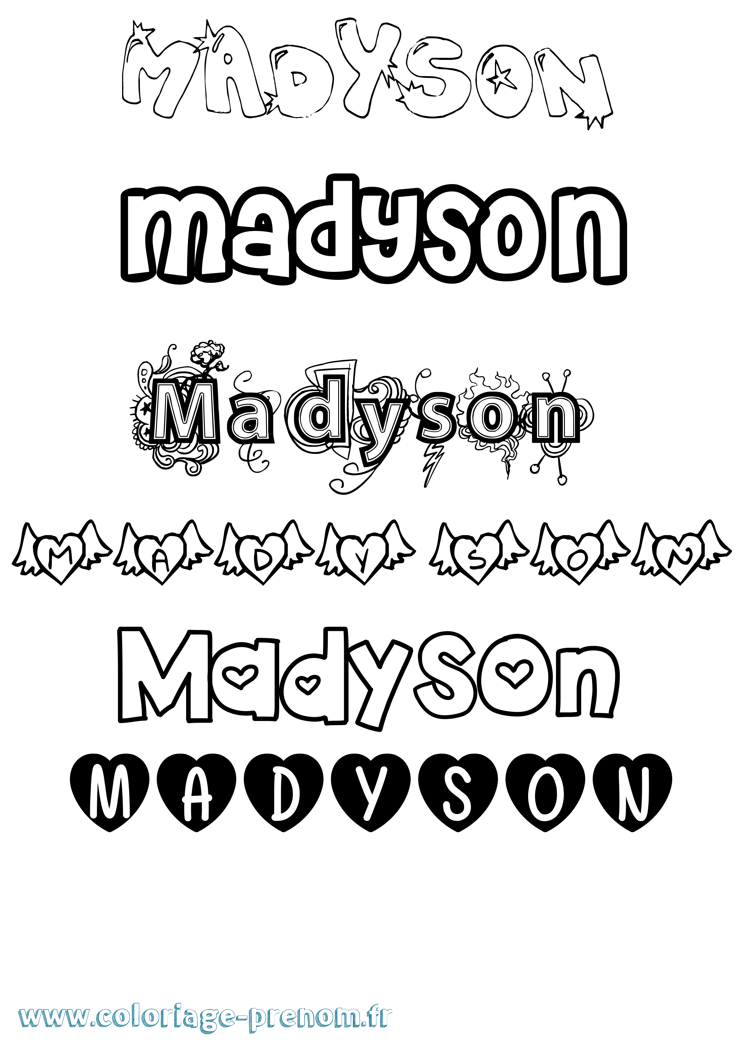 Coloriage prénom Madyson Girly