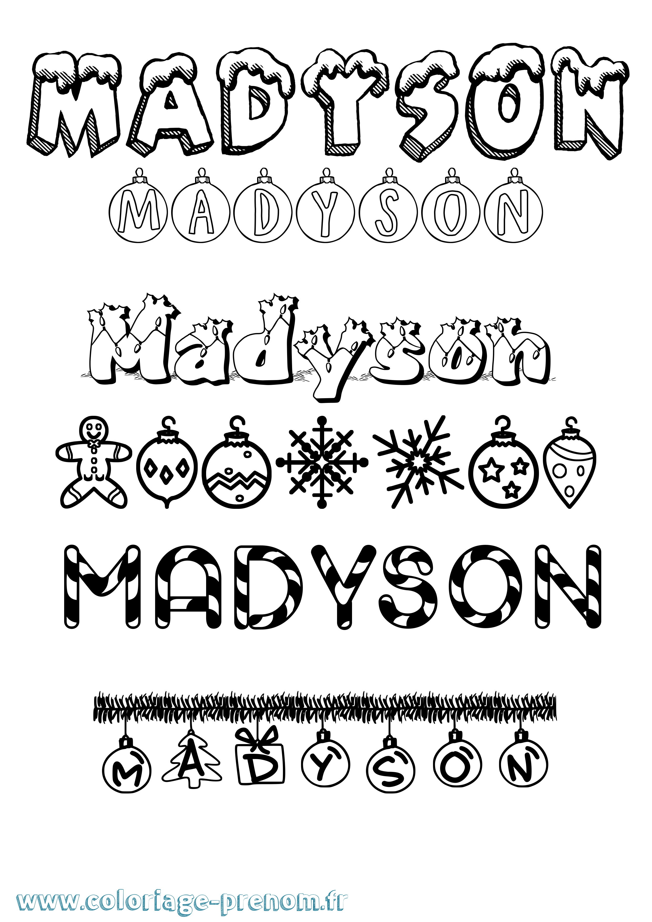 Coloriage prénom Madyson Noël