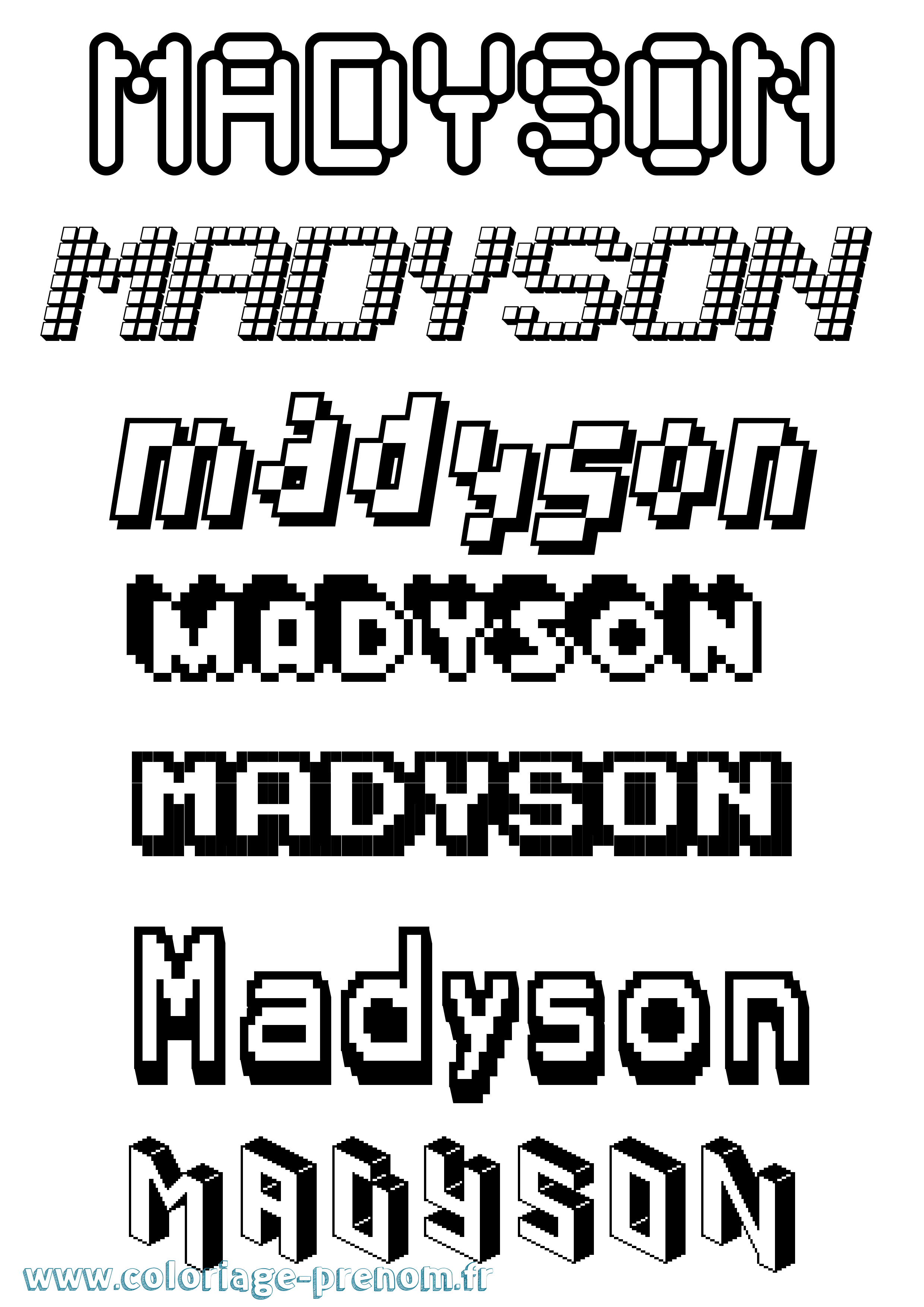 Coloriage prénom Madyson Pixel