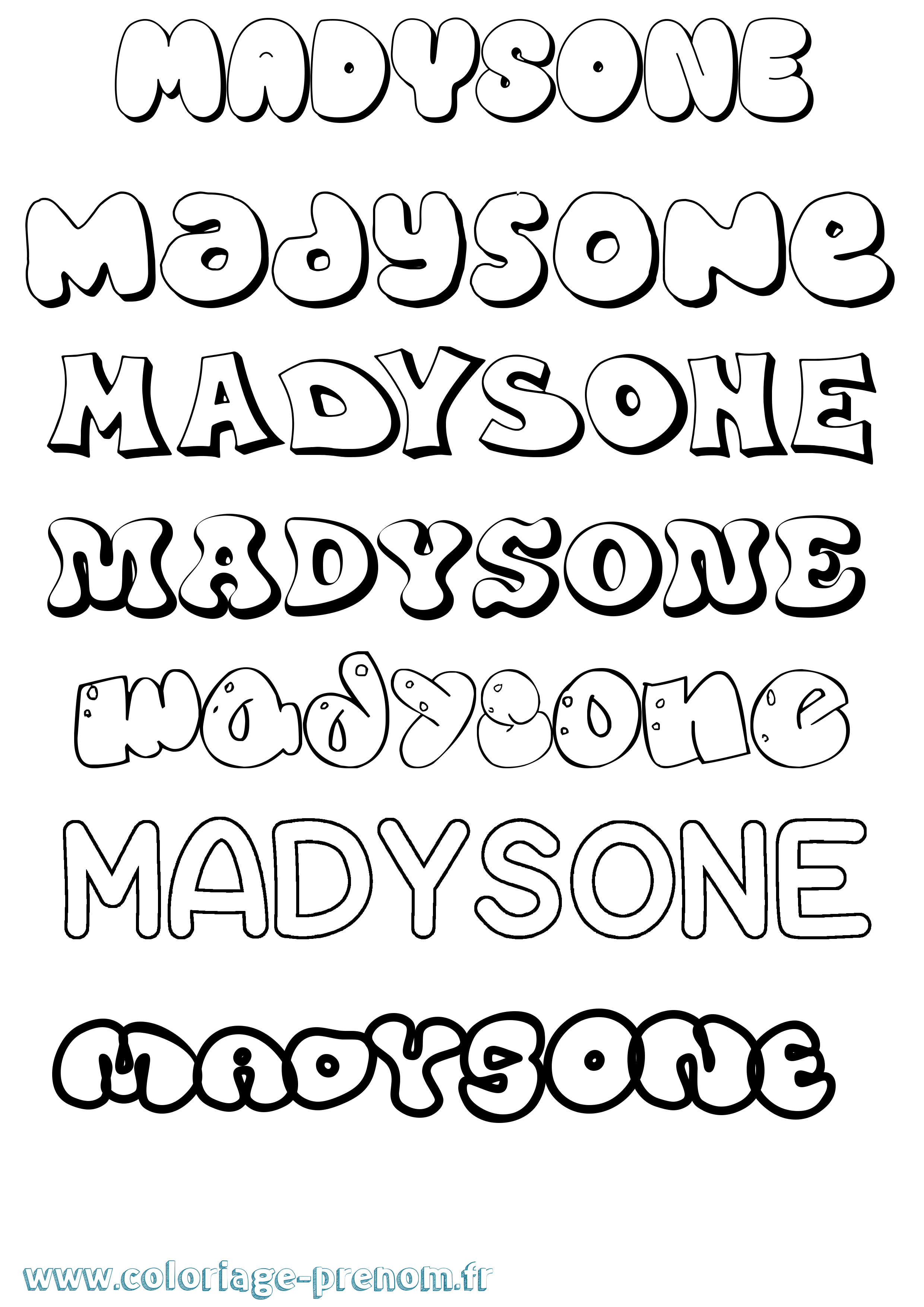 Coloriage prénom Madysone Bubble