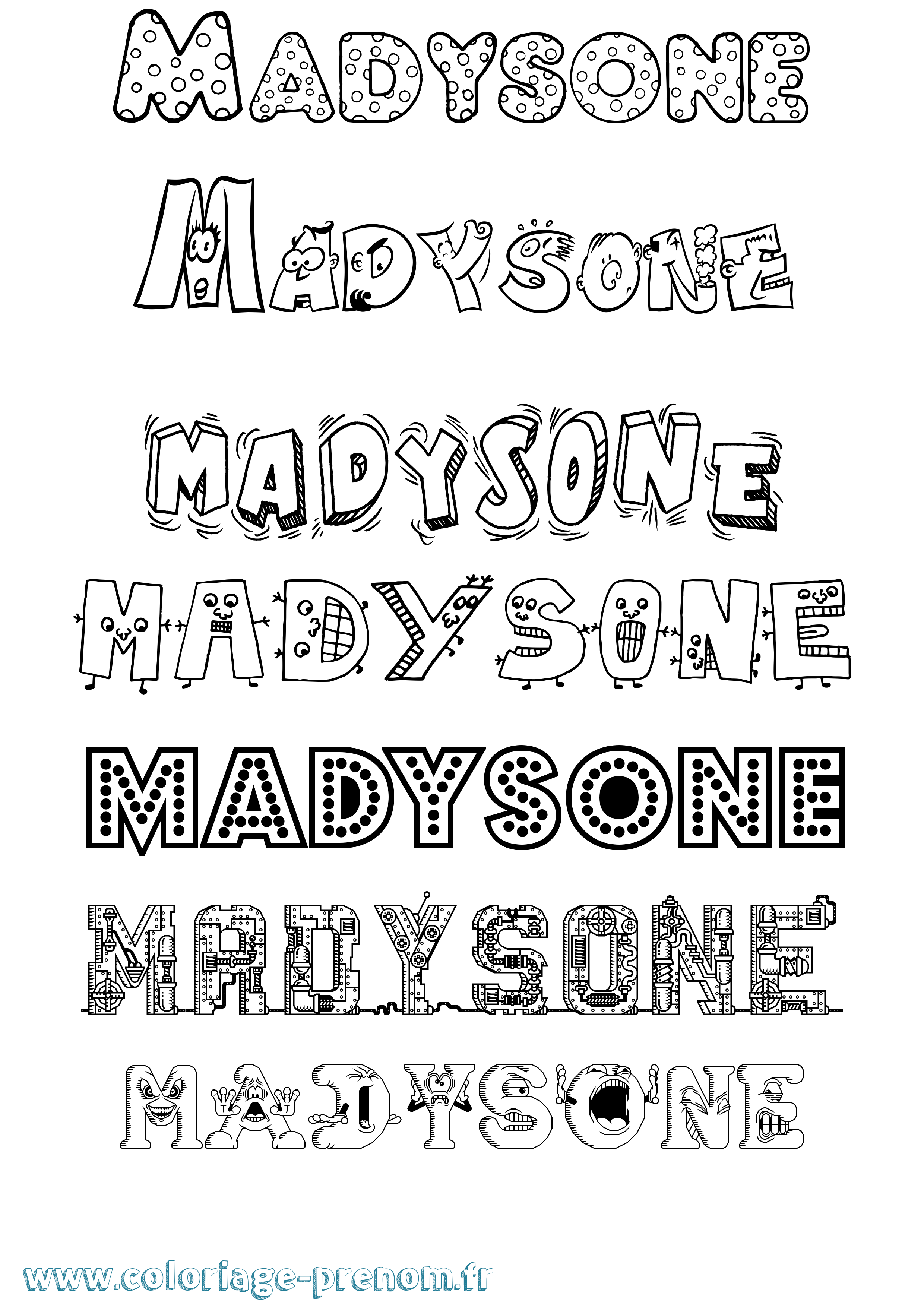 Coloriage prénom Madysone Fun